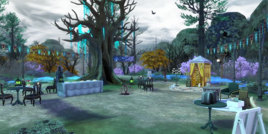 The Thinned Festiveil sits ready for sims, complete with tarot booth and table.