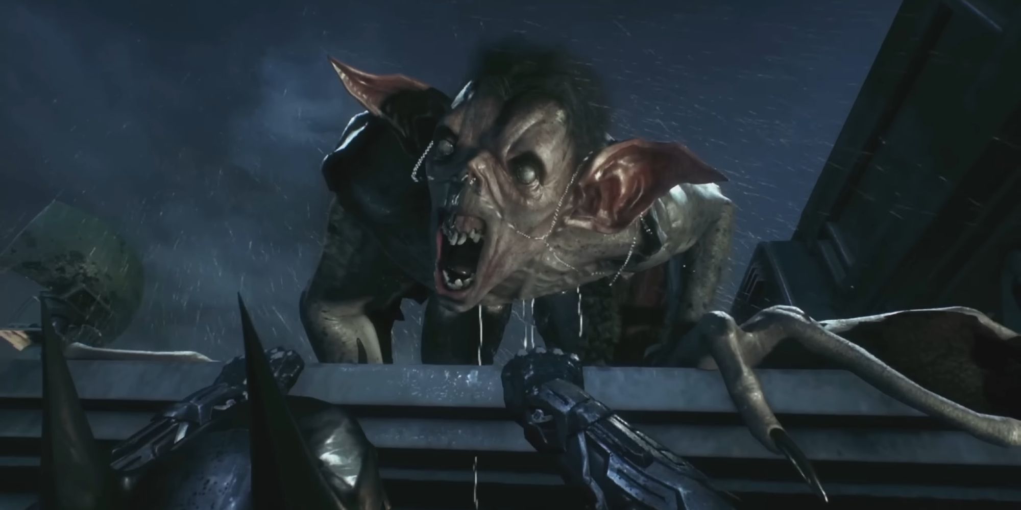 Man-Bat jumpscaring Batman in Batman: Arkham Knight