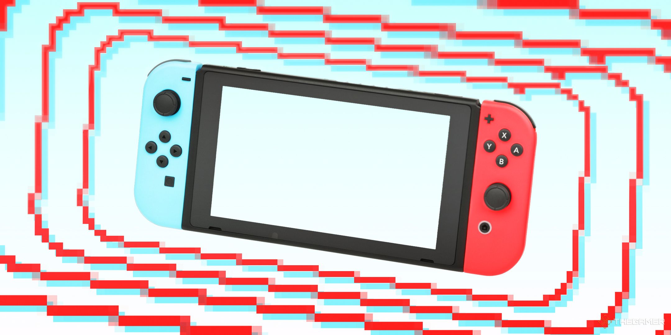 NEWS Nintendo Switch surrounded by pixelated red outlines.-1