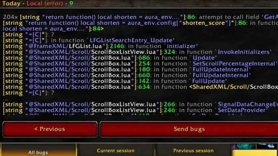 An common LUA error in WoW that can be caught by BugGrabbar and Bugsack, a helpful pair of WoW addons.