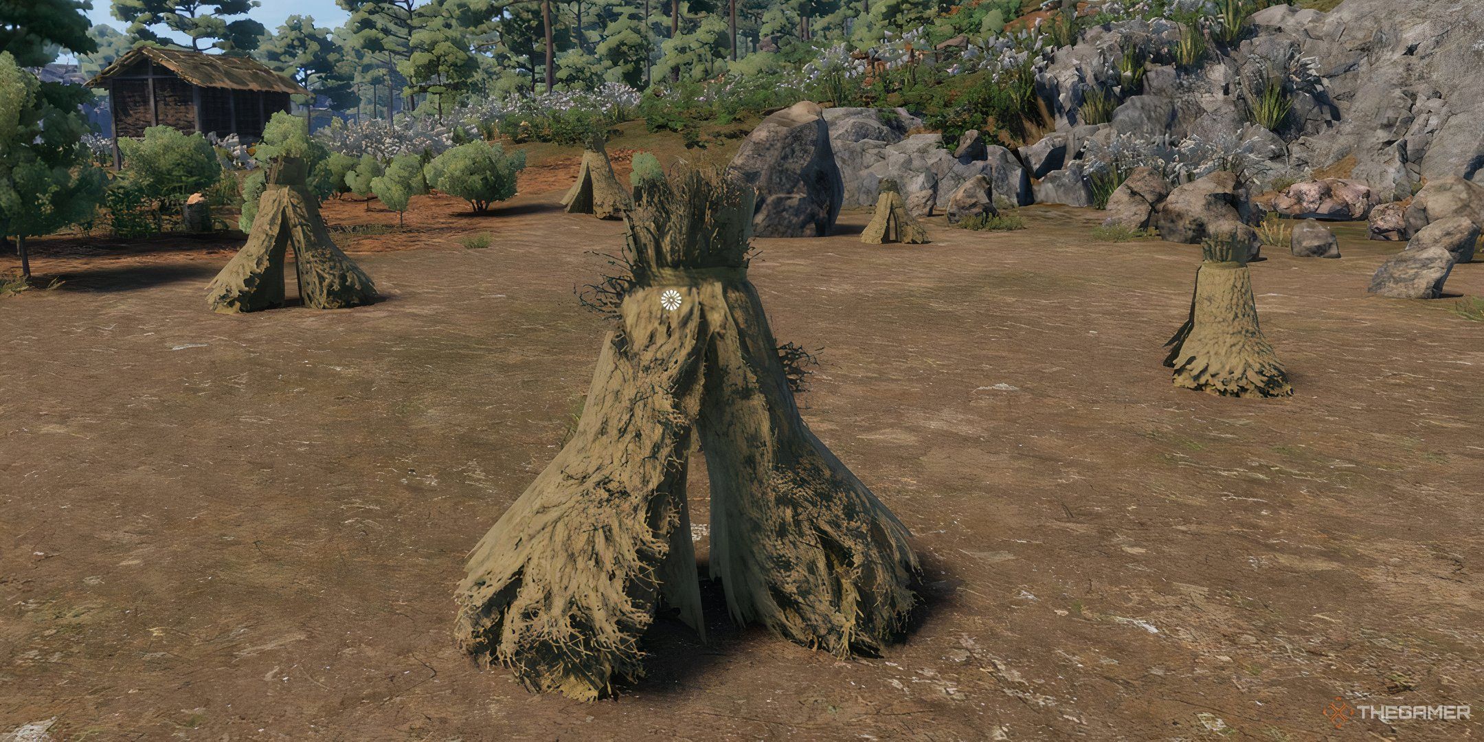 The image shows a closeup of a haystack in Sengoku Dynasty.