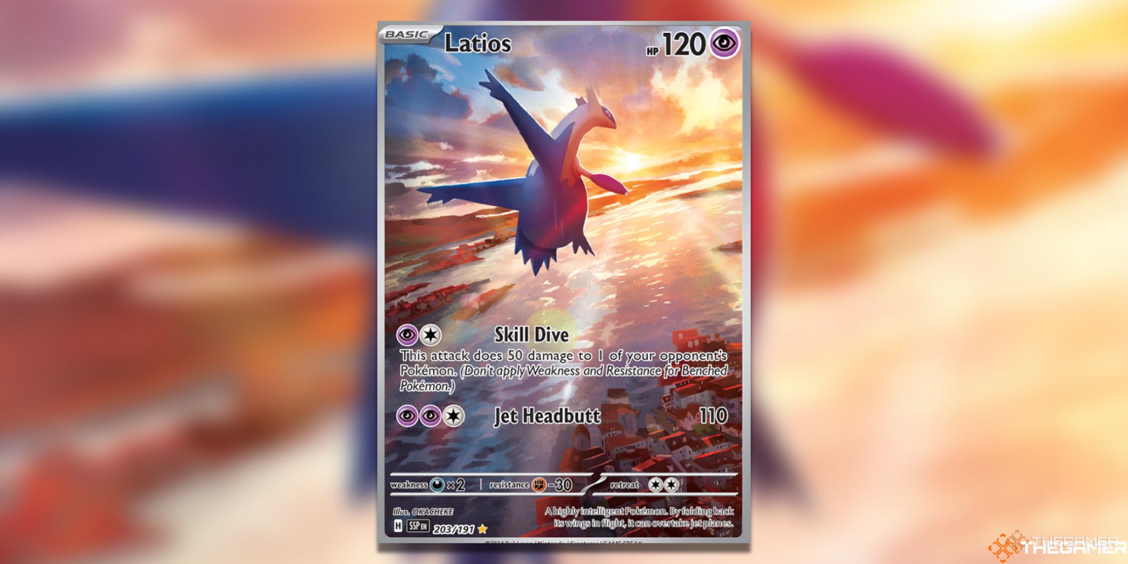 The Surging Sparks Latios IR in the Pokemon TCG.