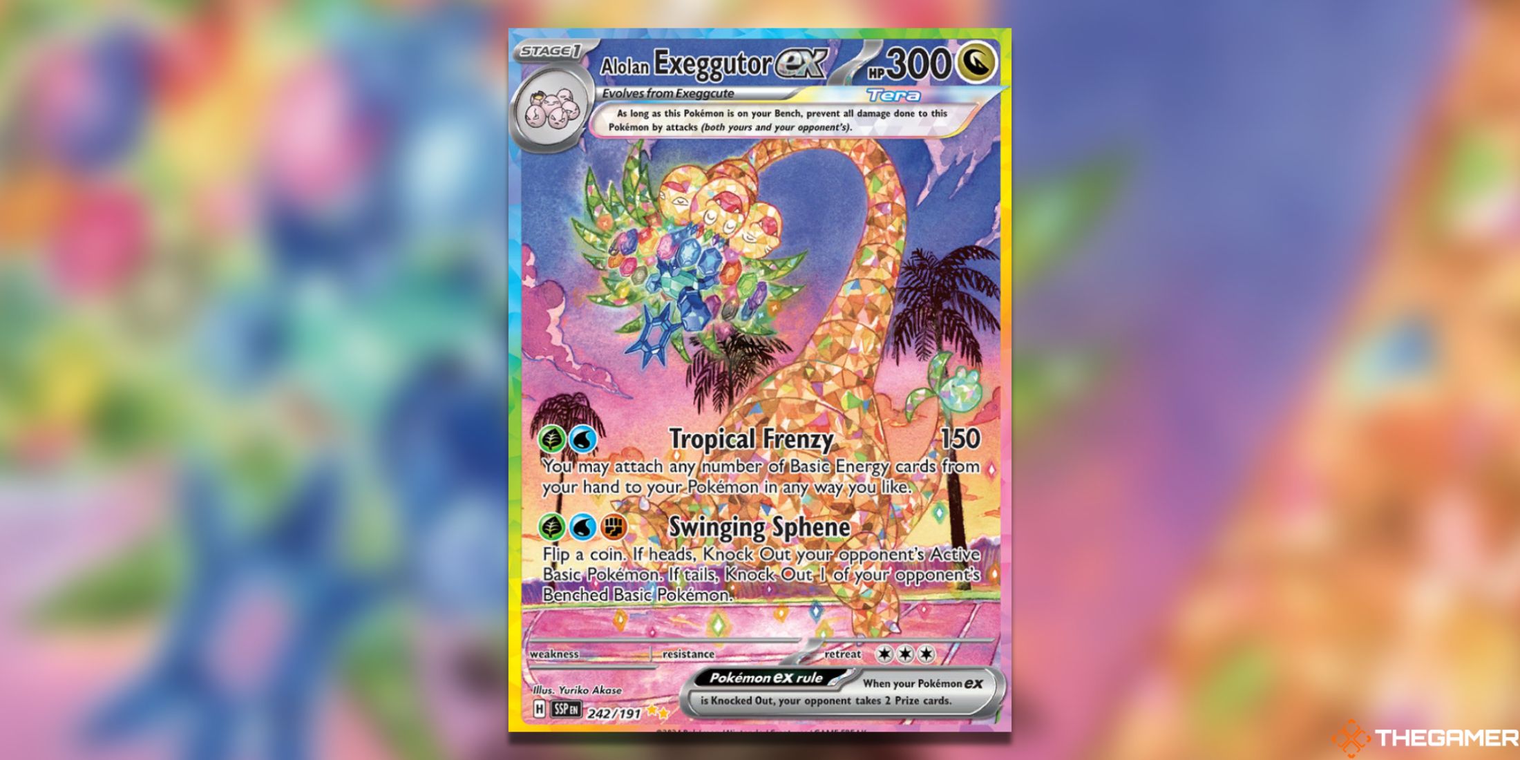 The Surging Sparks Alolan Exeggutor ex SIR in the Pokemon TCG.