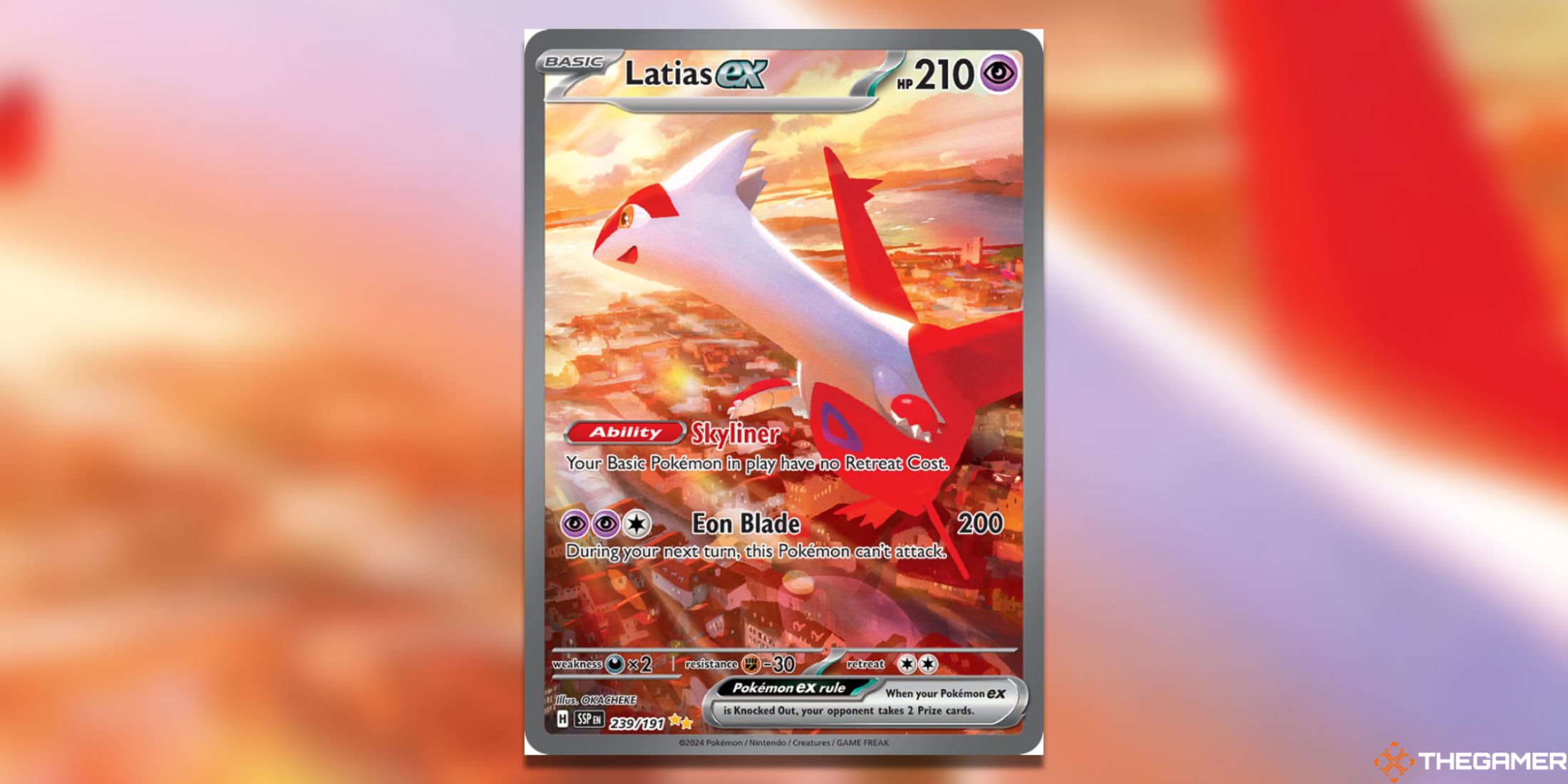 The Surging Sparks Latias ex SIR in the Pokemon TCG.