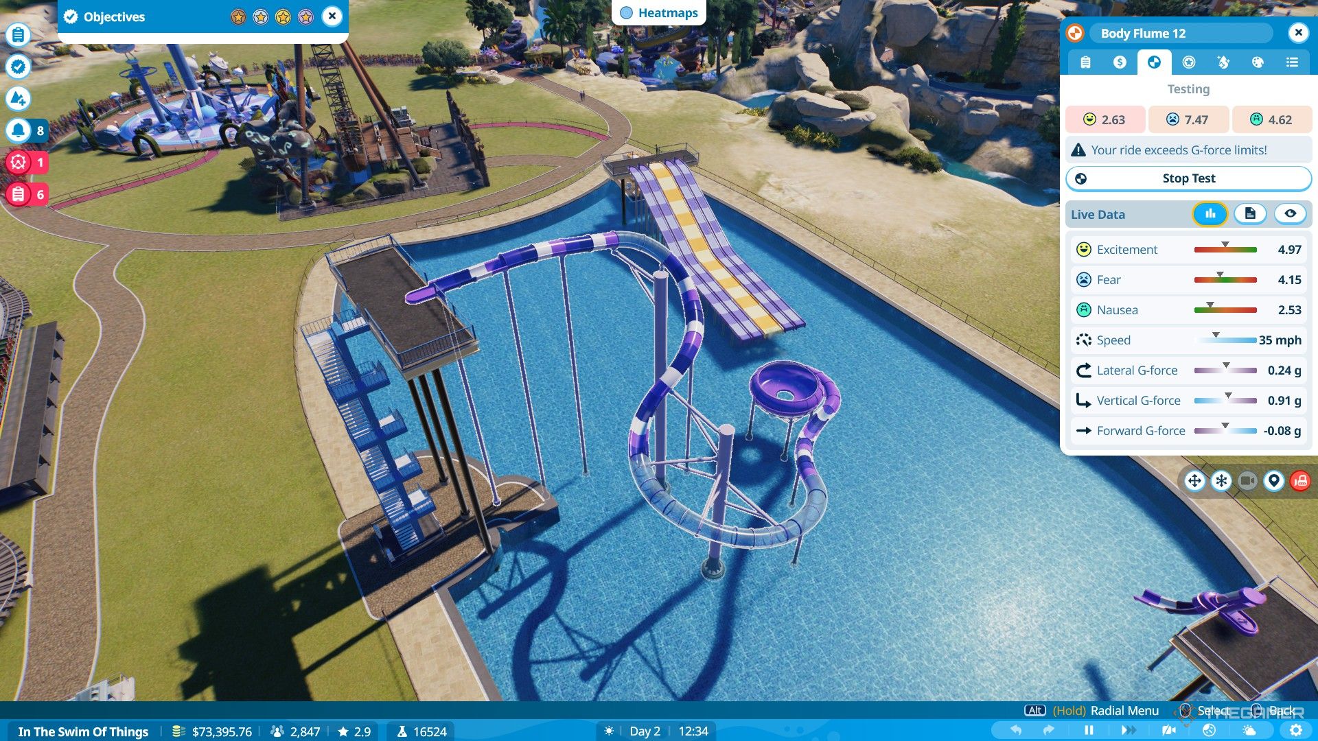 The Flume is being tested for excitement, fear and nausea in Planet Coaster 2.