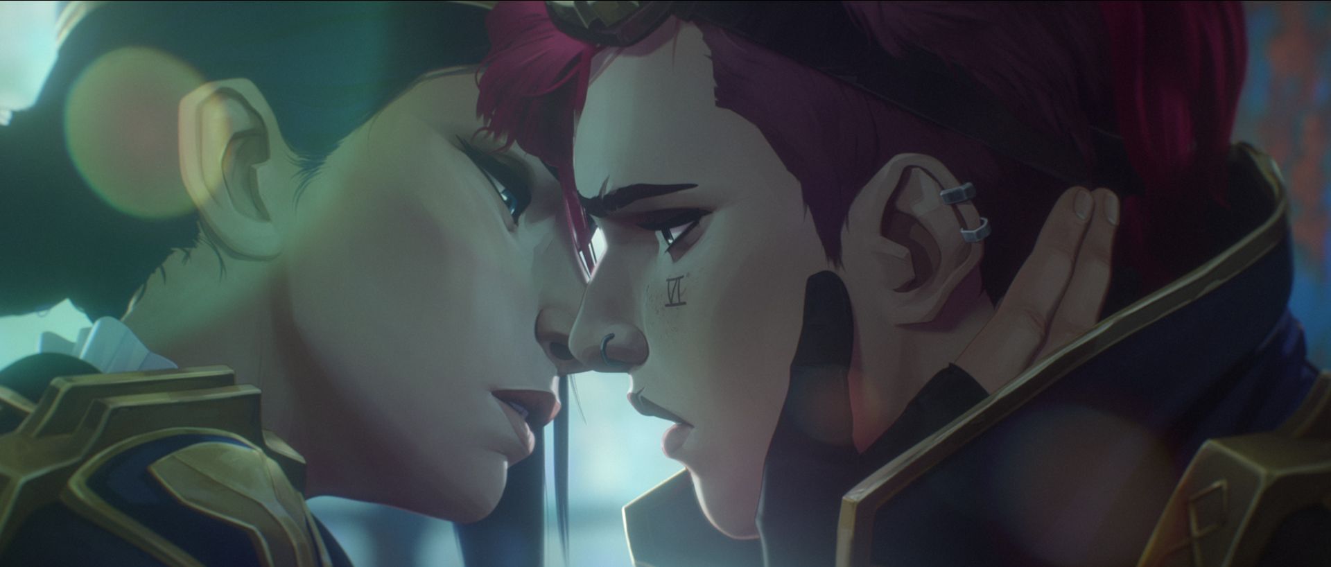 Caitlyn and Vi share a kiss in Arcane Season 2. 