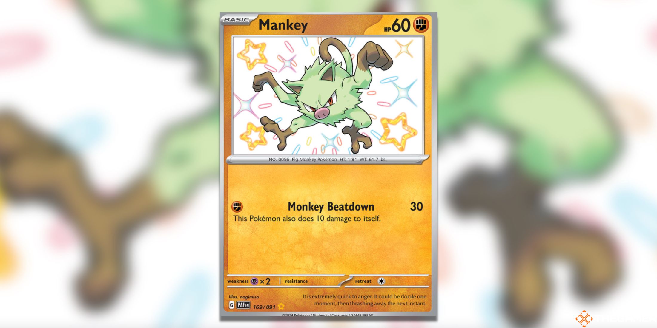 The Mankey from Paldean Fates in the Pokemon TCG.