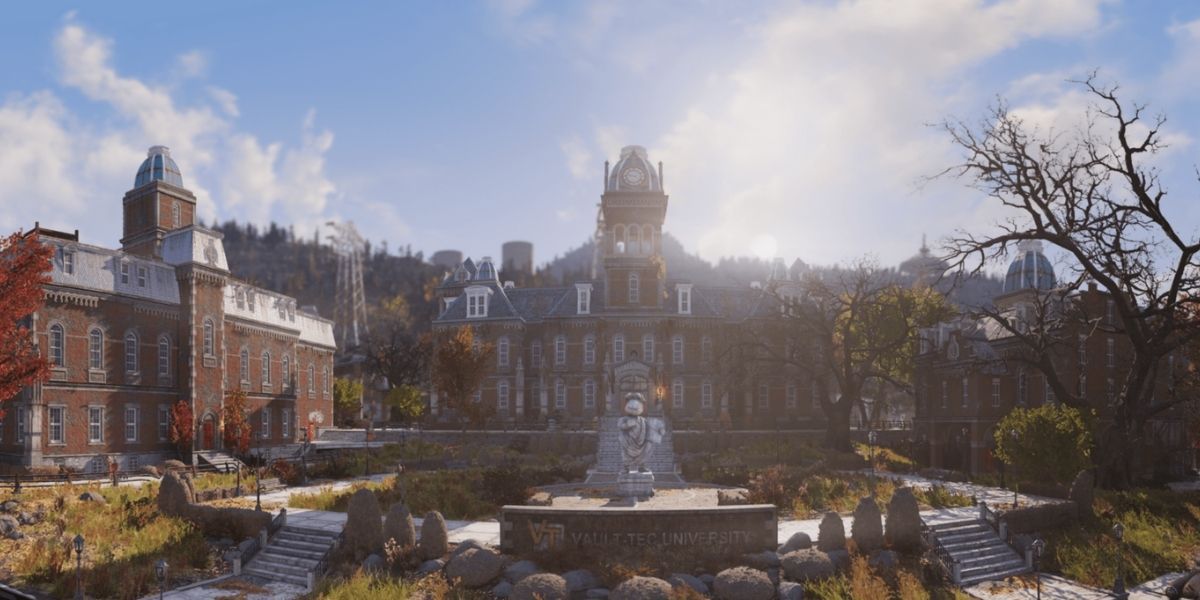 Fallout 76 Outside the Vault-Tec University campus