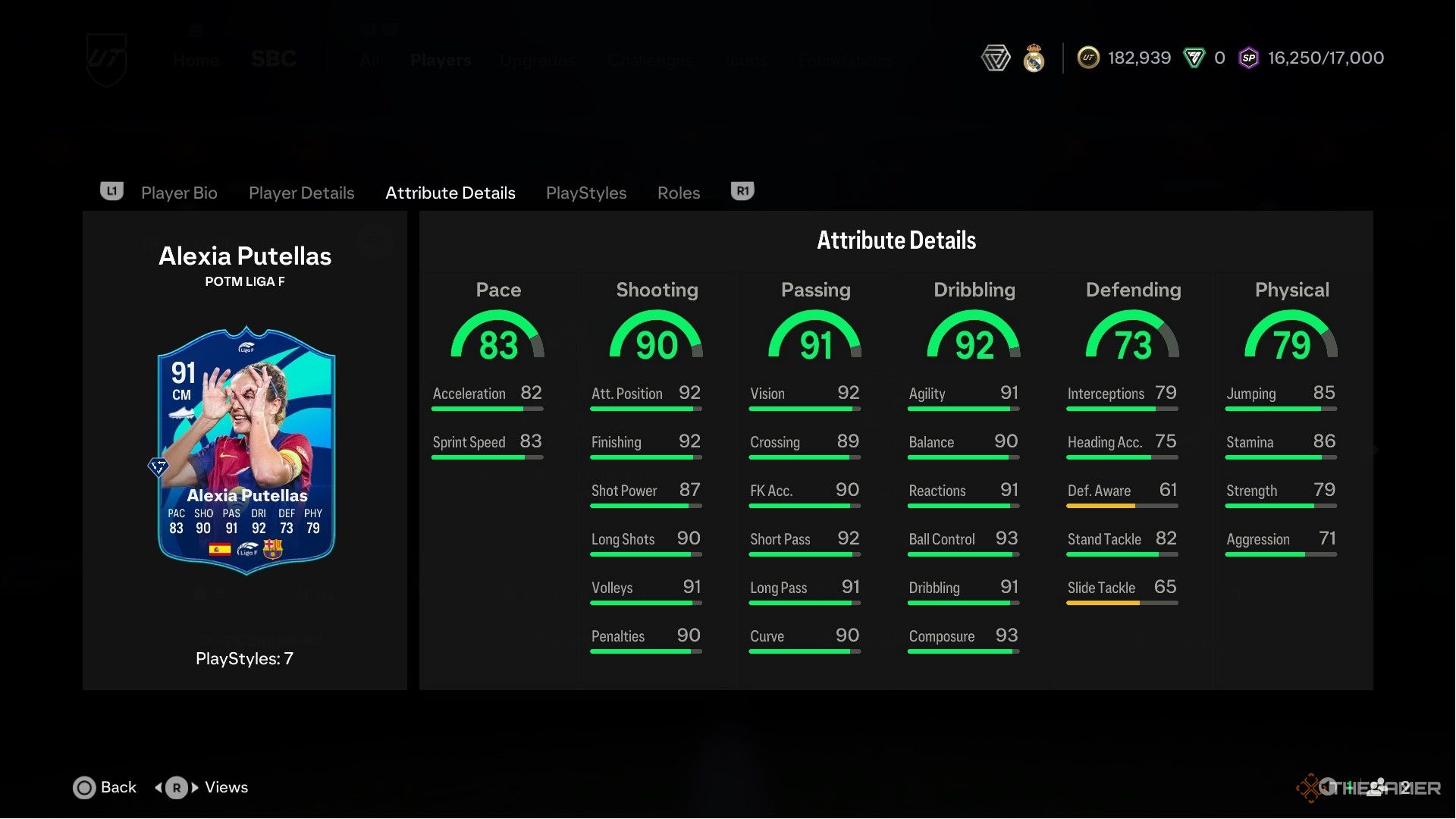 An image of Alexis Putellas POTM card stats in EA Sports FC 25.