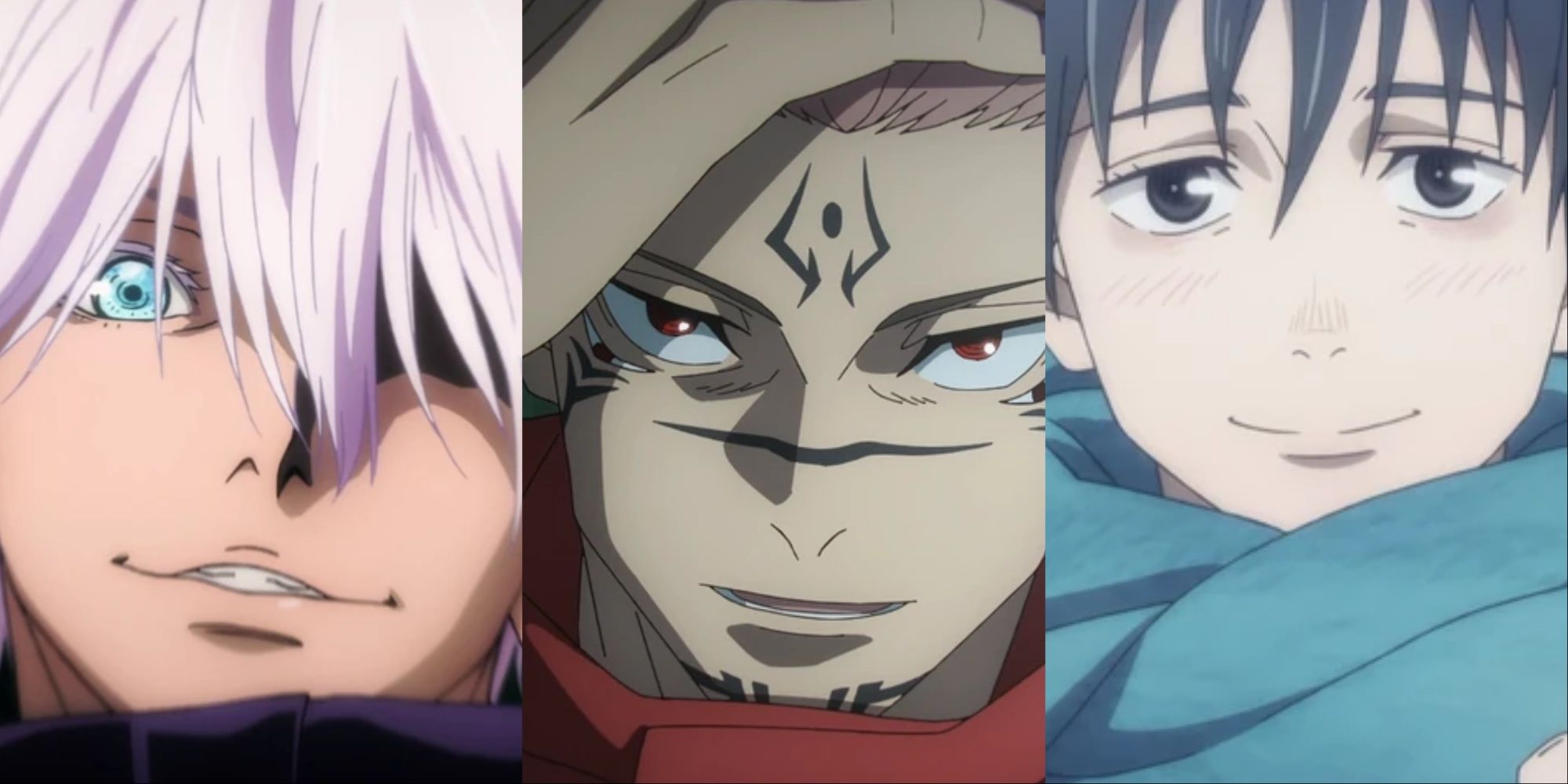 Collage of Gojo, Sukuna-Yuji and Yuta from Jujutsu Kaisen.