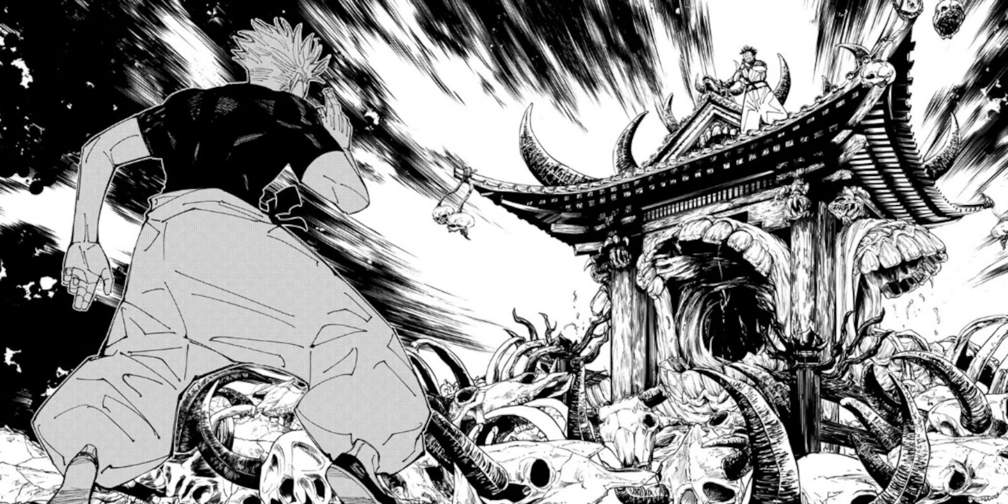 A shot of Gojo vs Sukuna Domain Expansion Clash in Jujutsu Kaisen Manga.