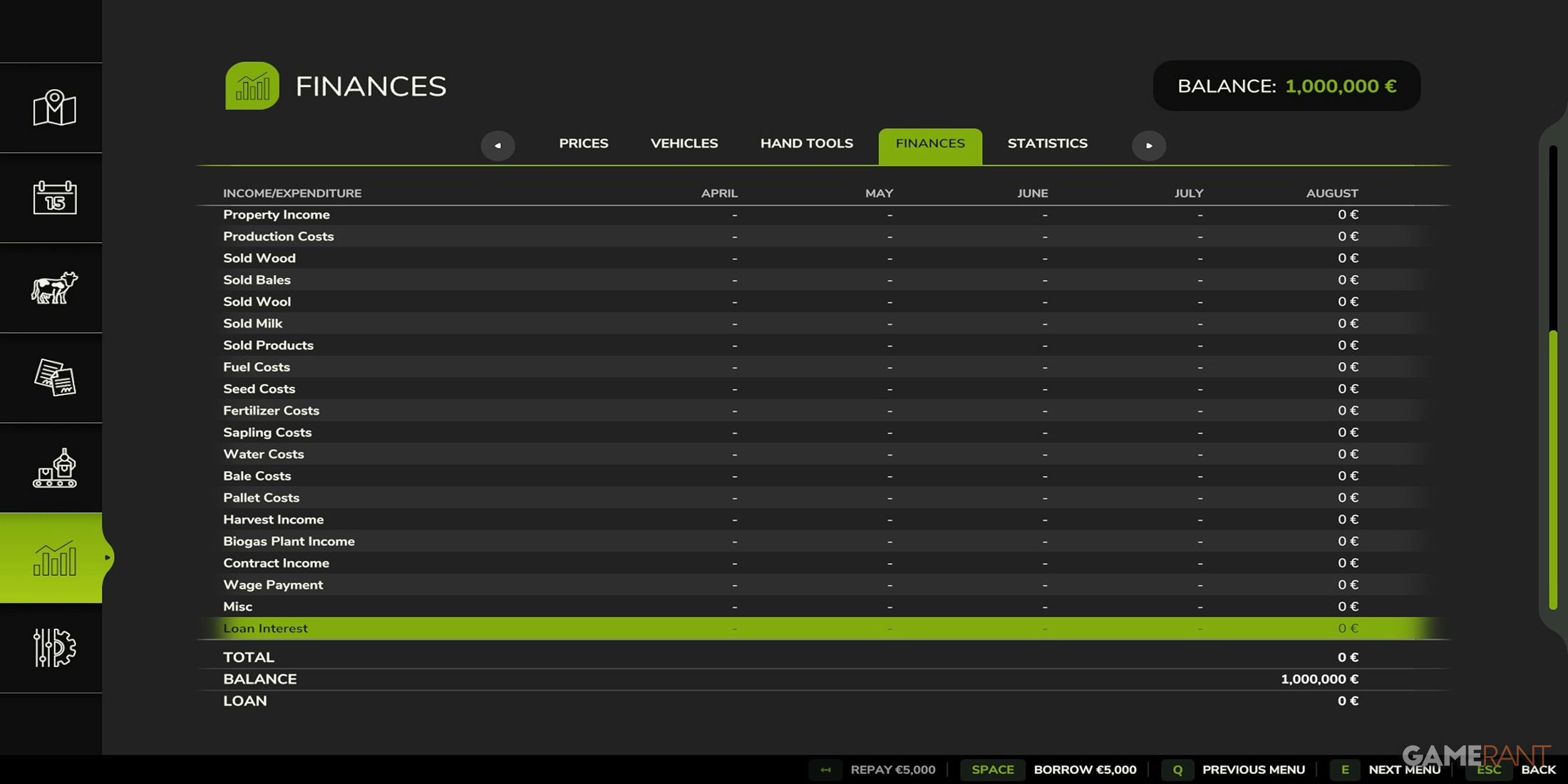 Finance Screen In Farming Simulator 25
