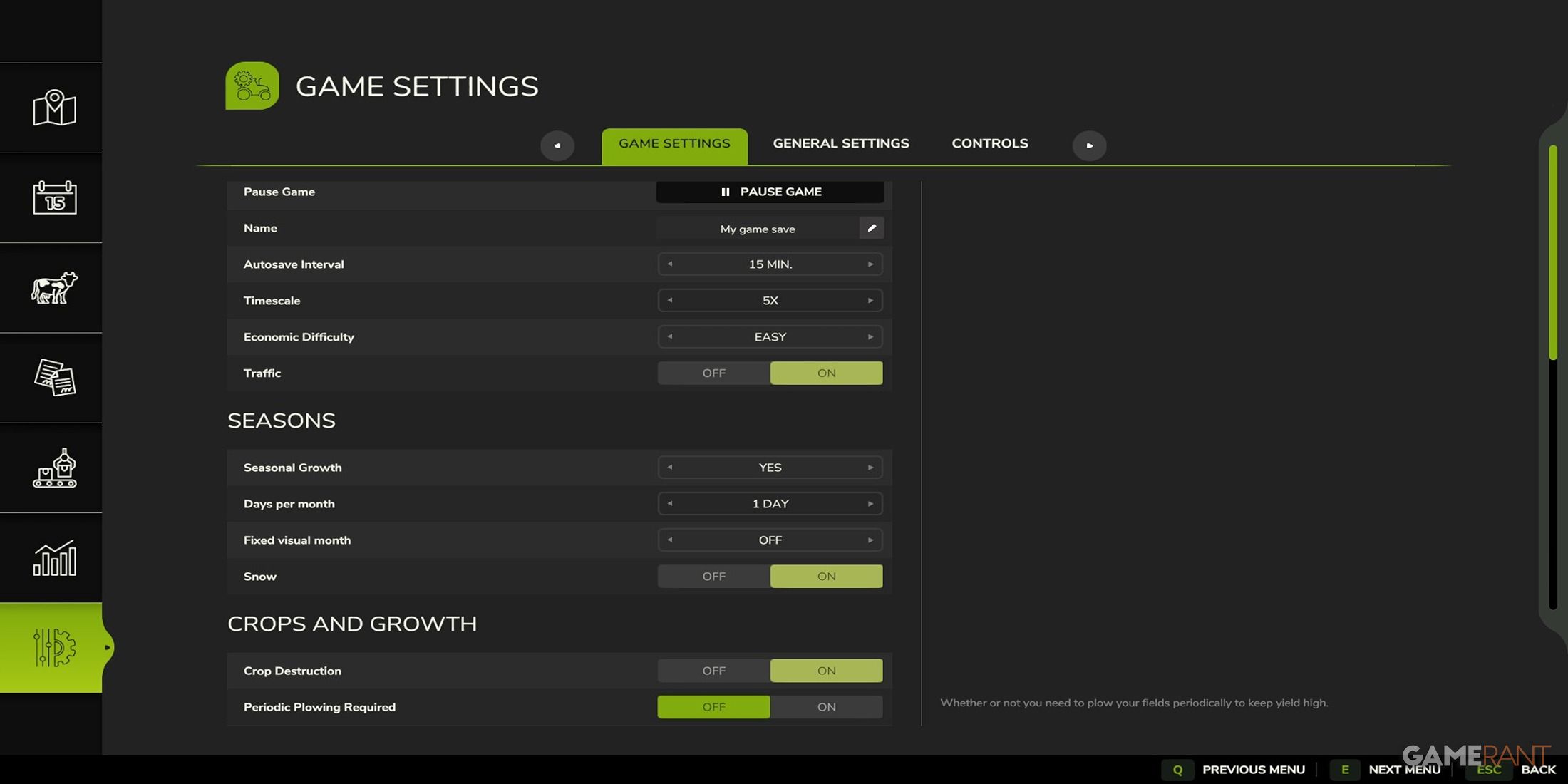 Game Settings Menu In Farming Simulator 25