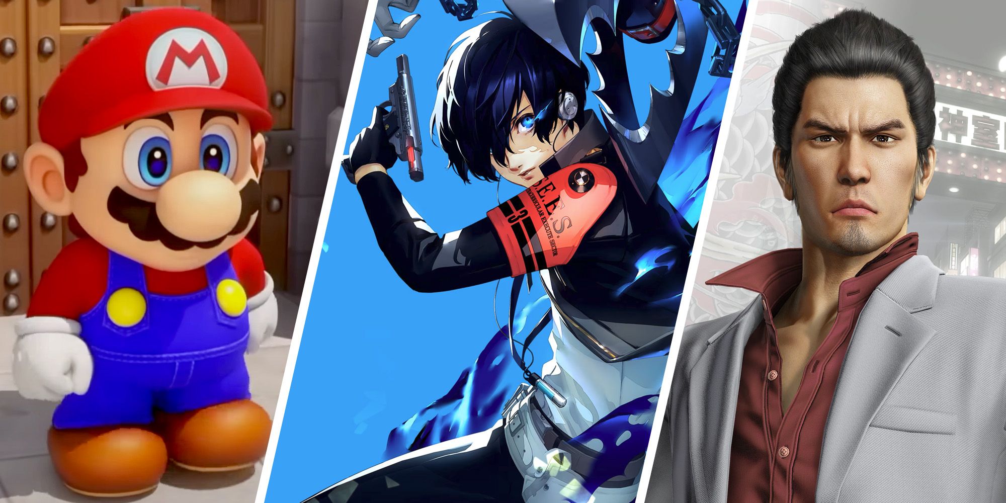 Split image of Persona 3 Reload, Yakuza Kiwami, Super Mario RPG