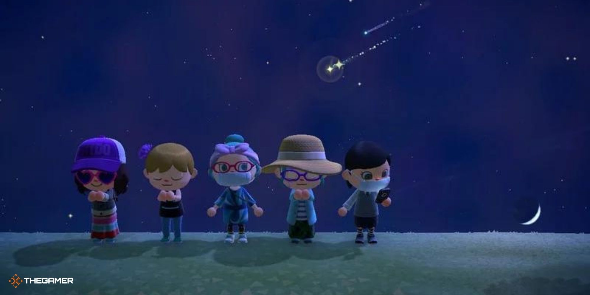 Animal Crossing New Horizons - Players wishing on a shooting star.