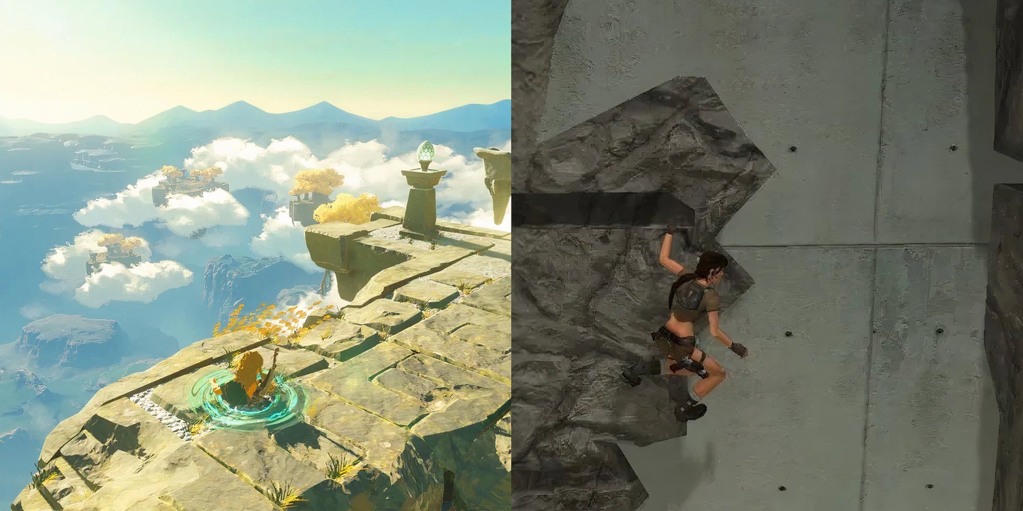 Tears of the Kingdom on the left, Tomb Raider: Legend on the right