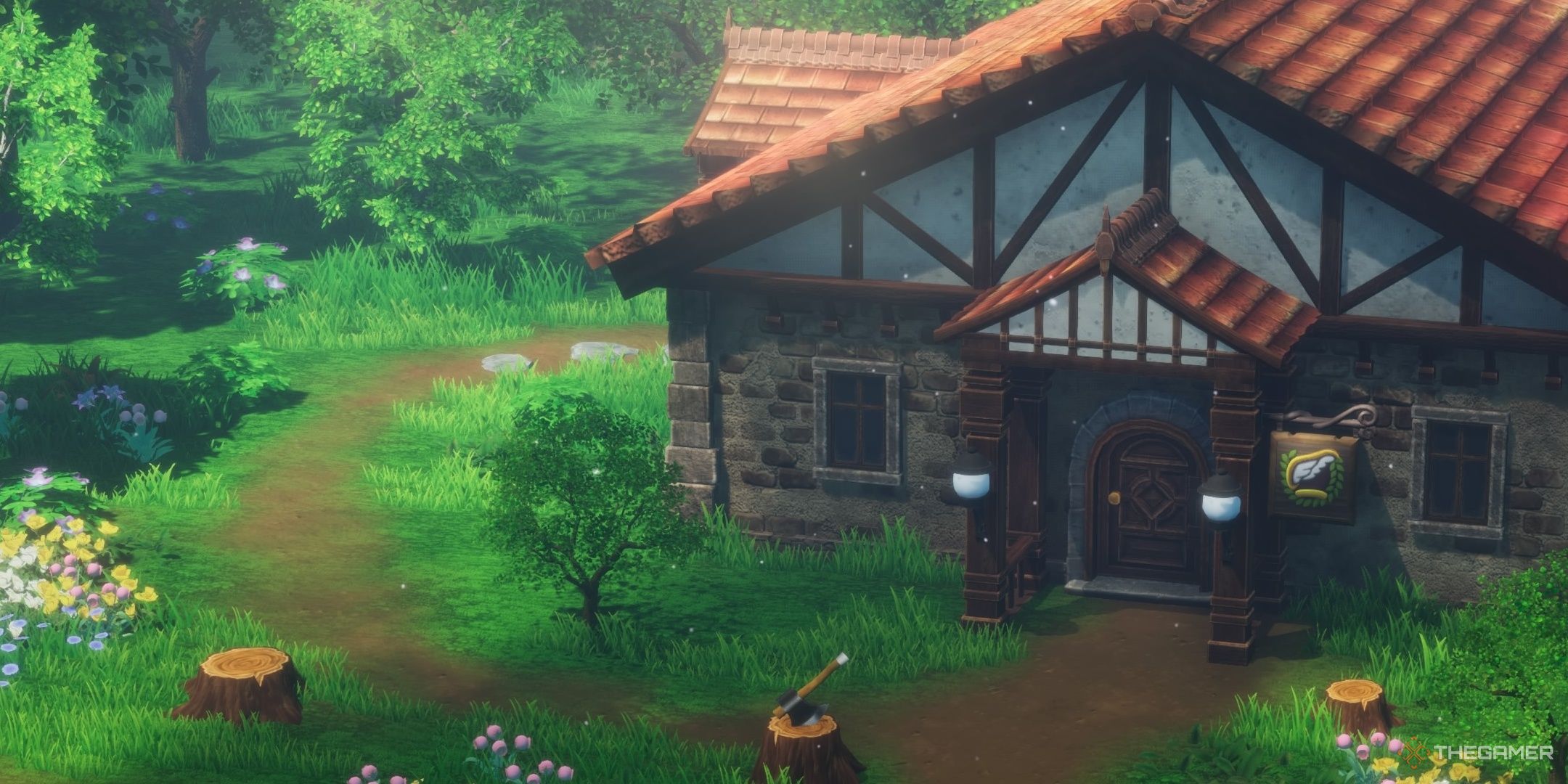 DRAGON QUEST III HD-2D Remake a stone building in the second stage of new town.