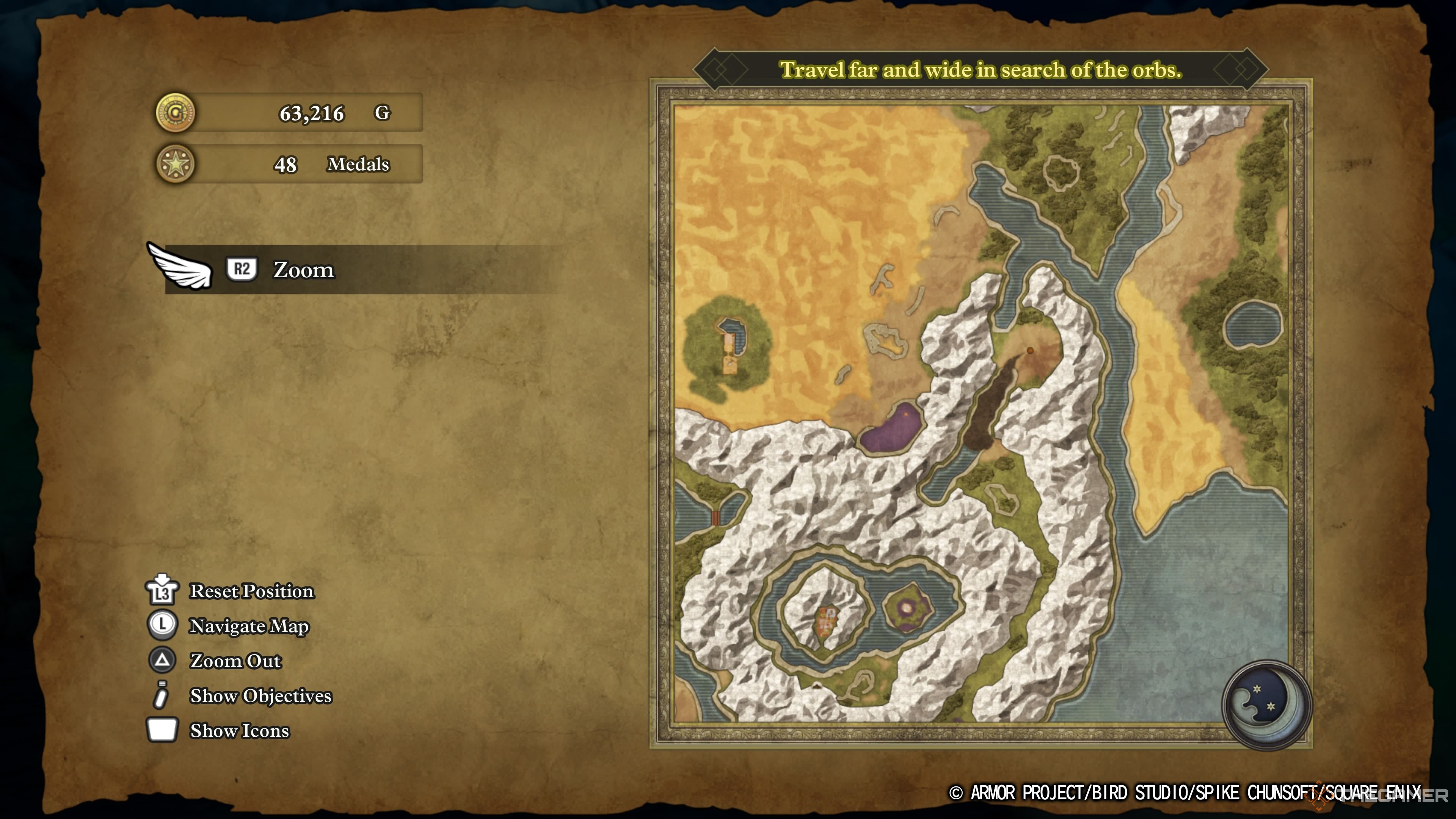 DRAGON QUEST III HD-2D Remake the world map updated to show the cooled lava path.