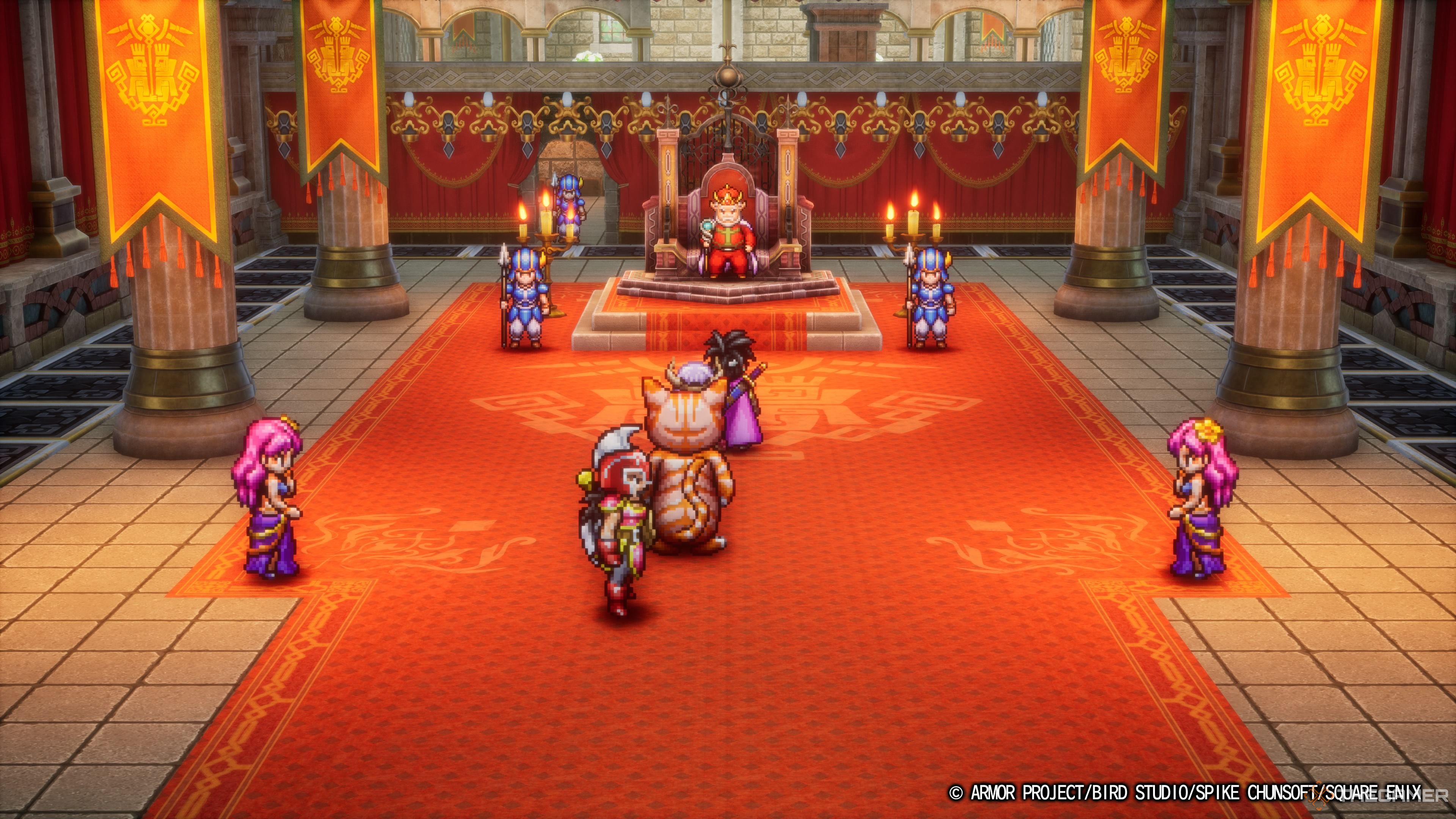 DRAGON QUEST III HD-2D Remake the party approaching the false king of manoza.