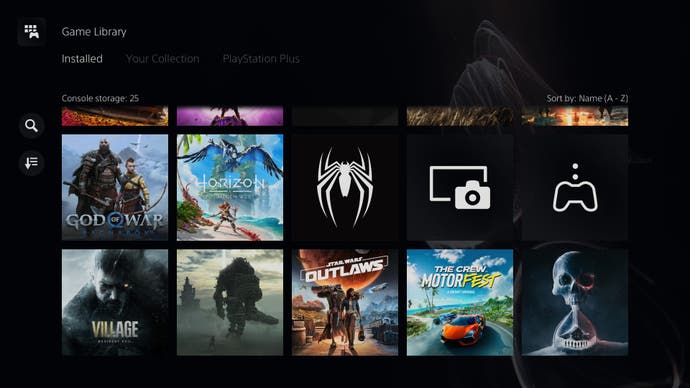 The game library screen from the PS5 Pro