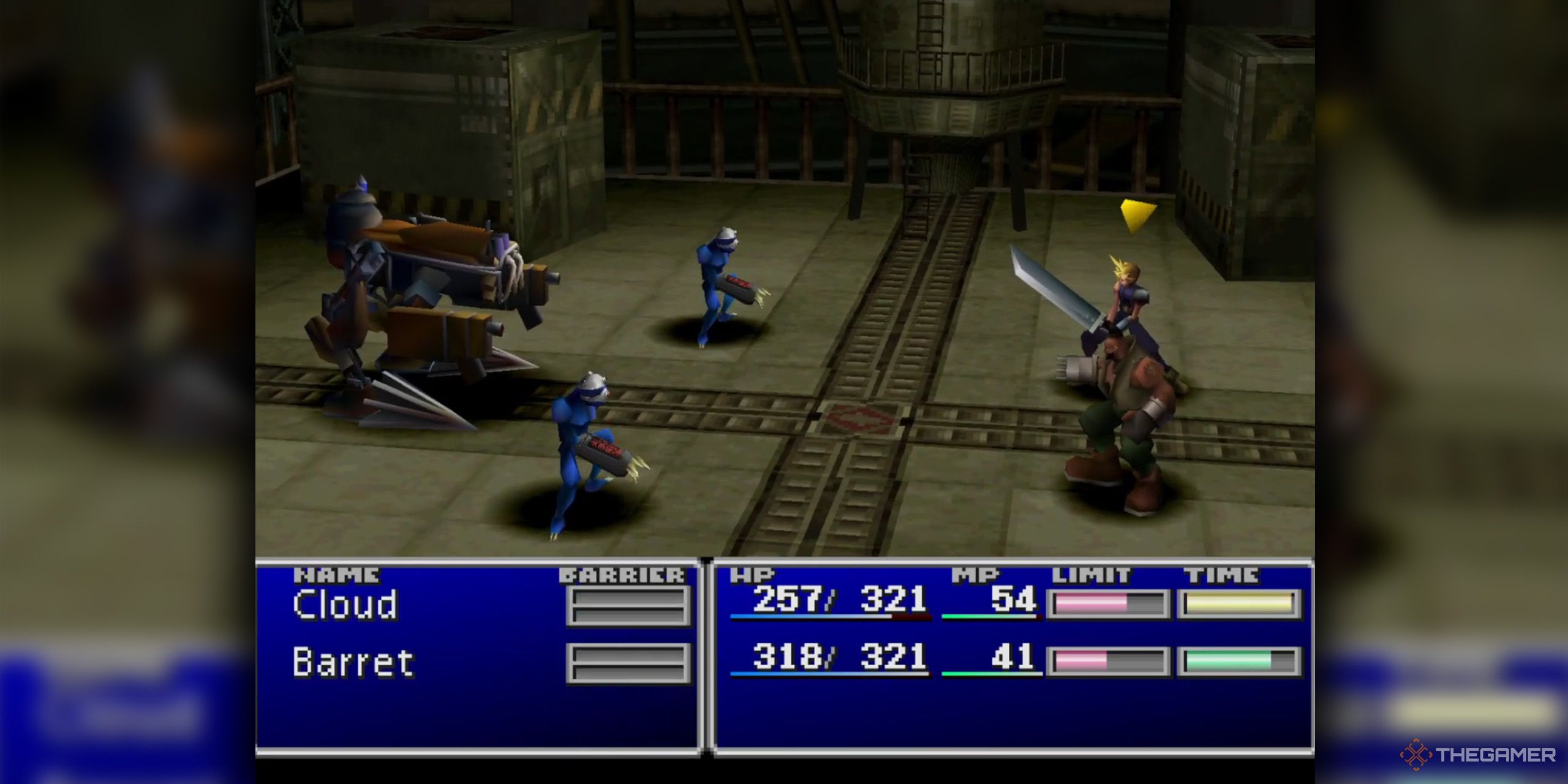 Cloud and Barret fighting Shinra soldiers in Final Fantasy 7.