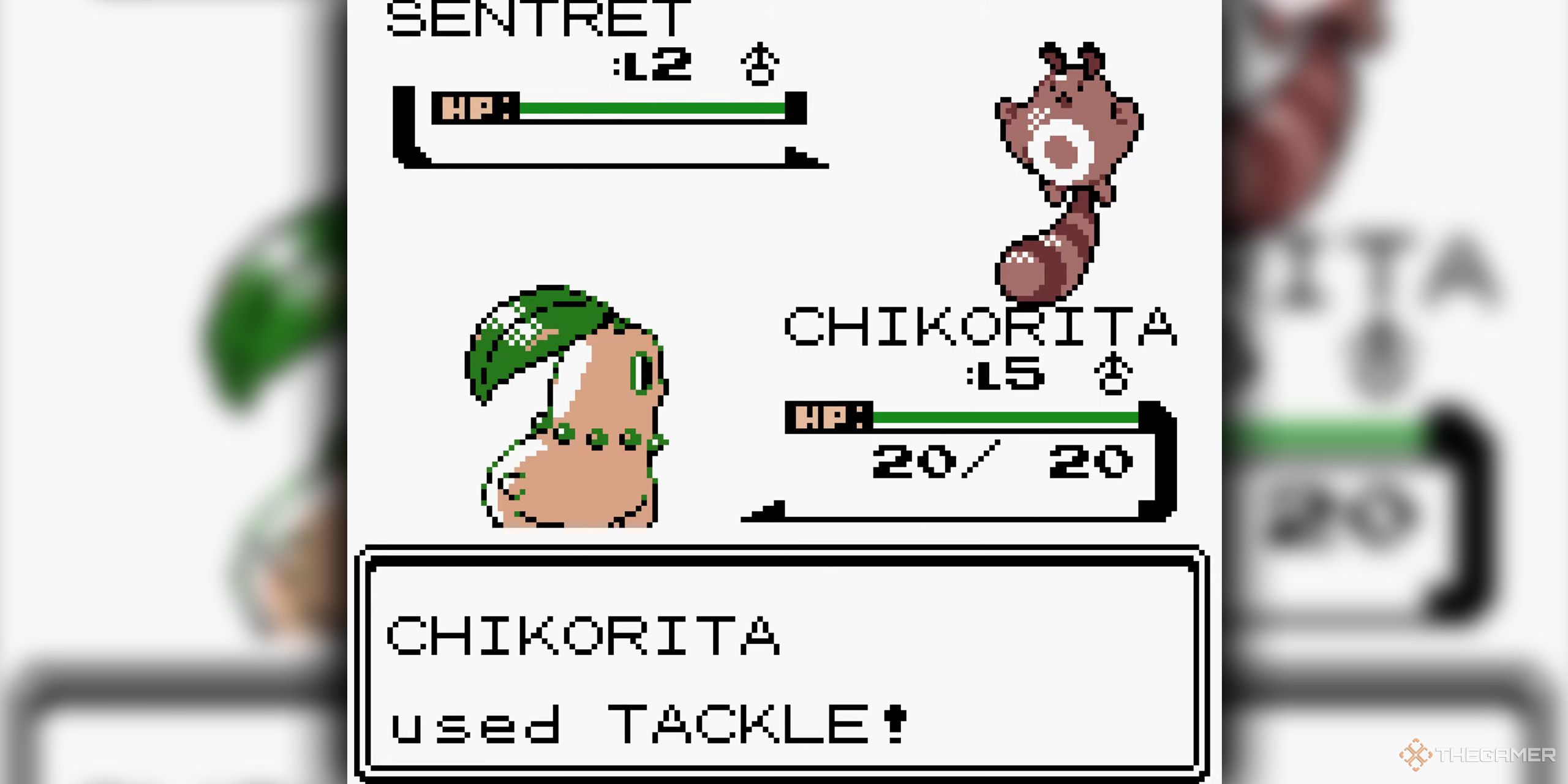 Chikorita fighting Sentret in Pokemon Gold.