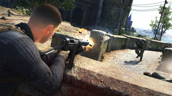 Best war games: a soldier taking aim with an SMG in Sniper Elite 5