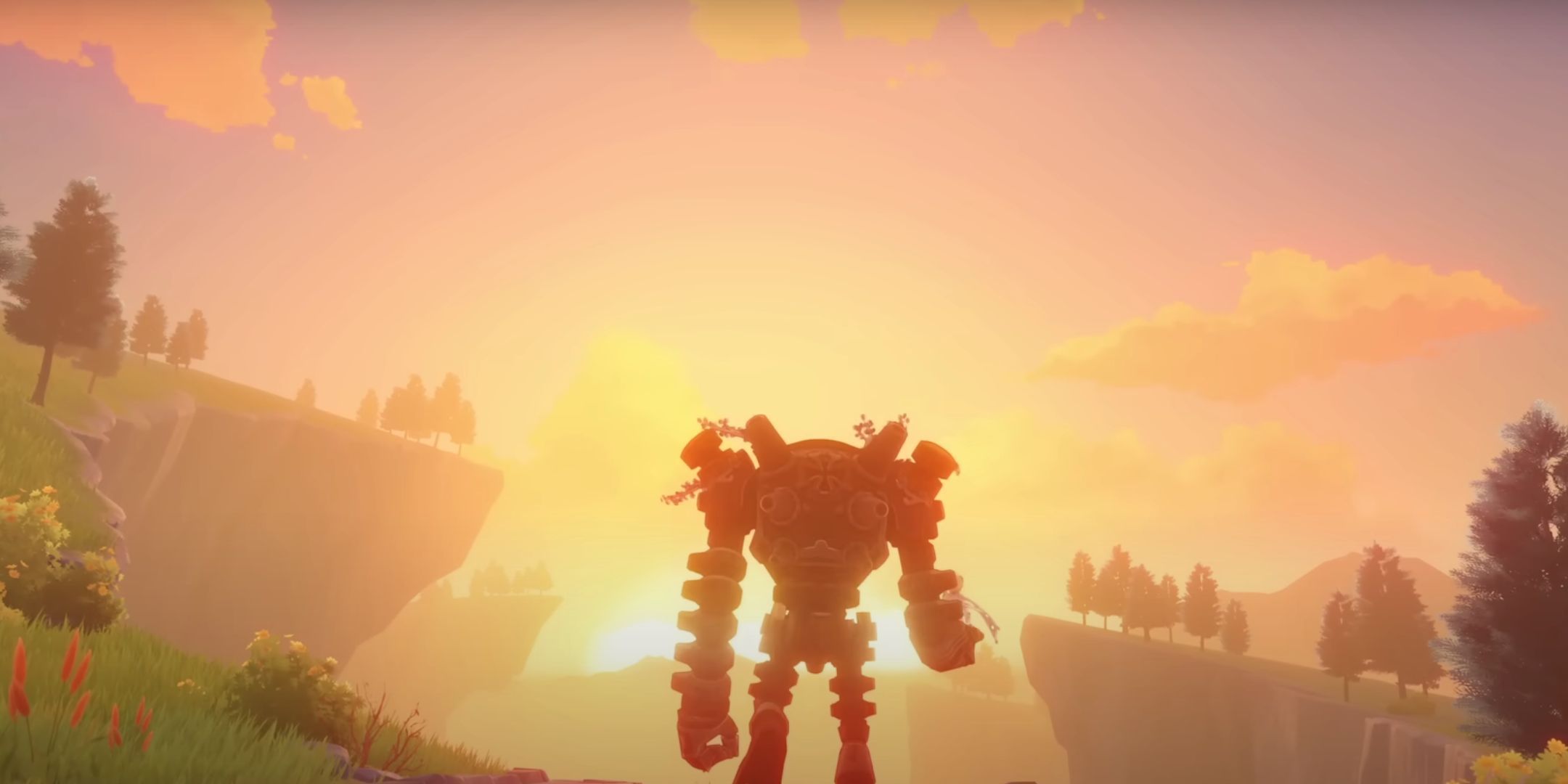 An rune guard is shown in a sunset in Genshin Impact.