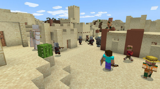 Best Building games: a blocky humanoid walks around a blocky desert.