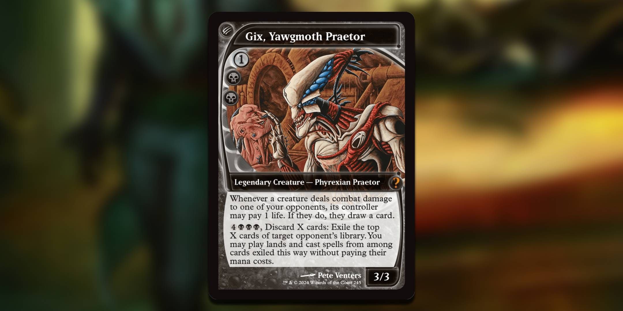 The Magic The Gathering card Gix Yawgmoth Praetor by Pete Venters.