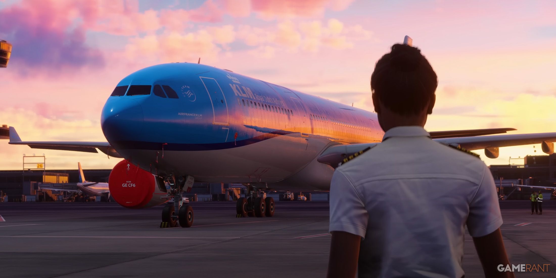 Microsoft Flight Simulator 2024 pilot captain approaching airplane trailer screenshot