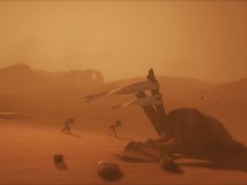 Little Nightmares 3 Necropolis demo low and alone walking in desert during sandstomr