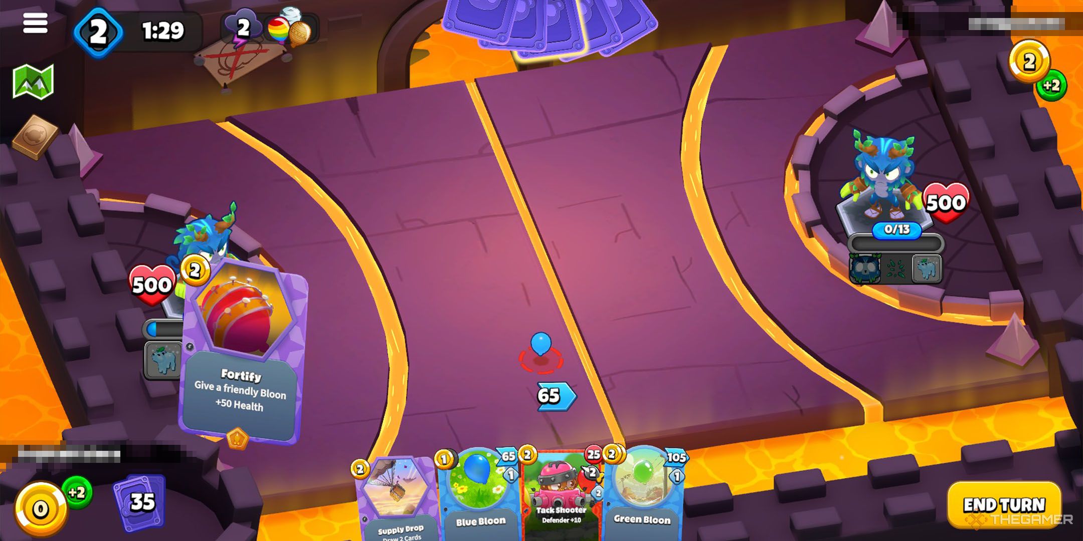 Bloons Card Storm player using Fortify card in a lava-filled castle