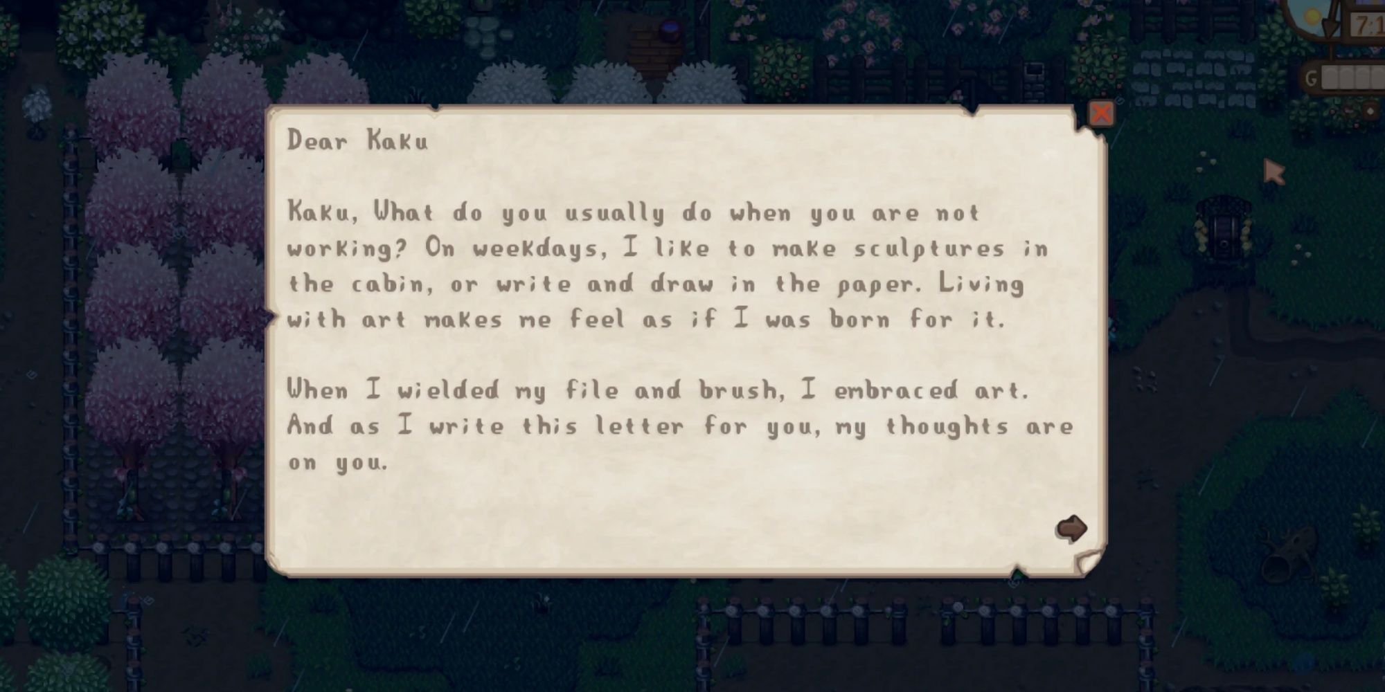 Romantic love letters mod in Stardew Valley