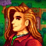 Stardew Valley character known as Elliott, a man with long auburn hair and a red coat