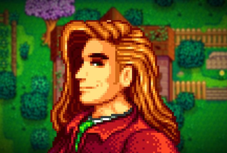 Stardew Valley character known as Elliott, a man with long auburn hair and a red coat