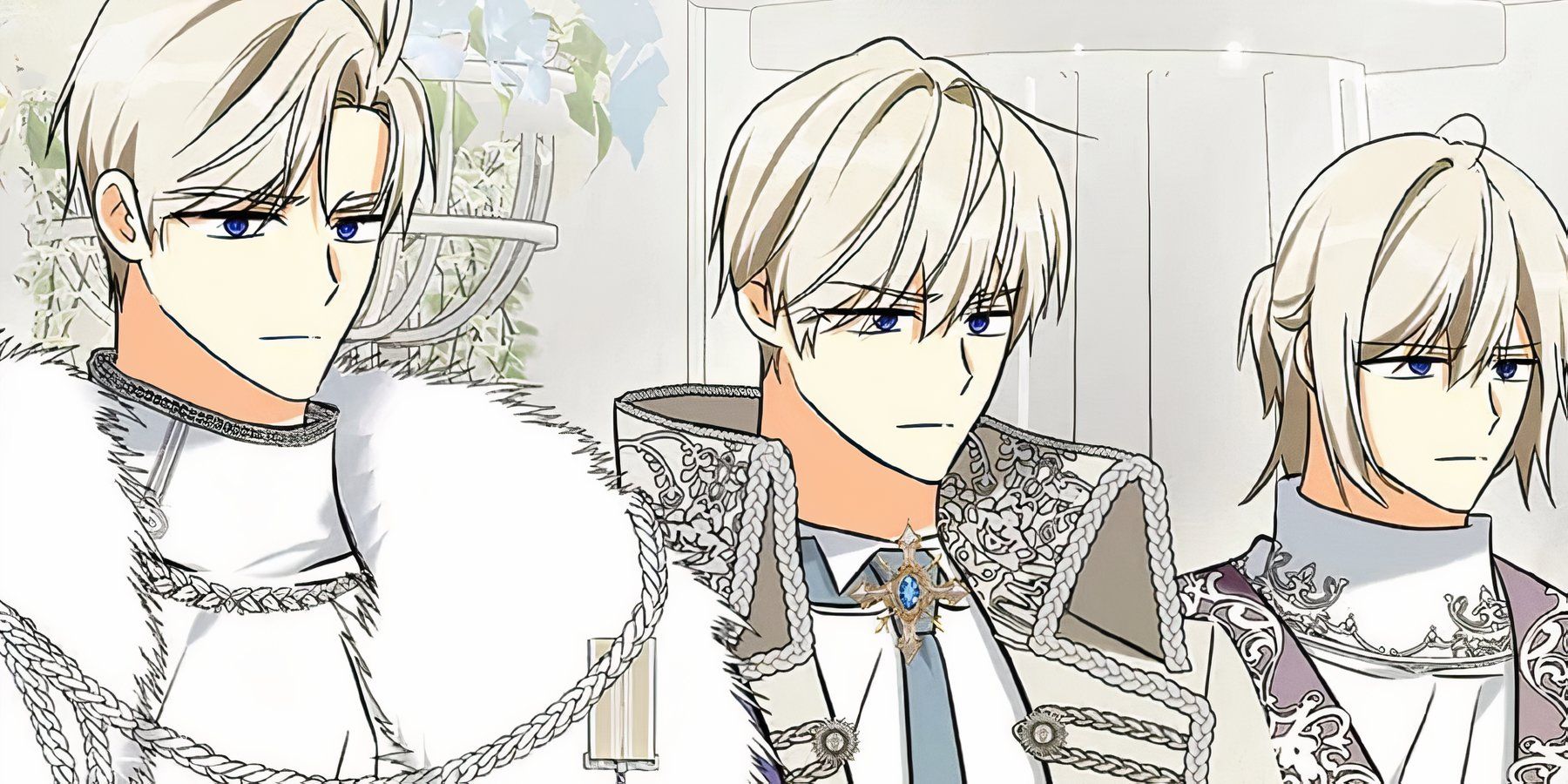 Chloe's three brothers wearing white and looking disdainful in My Three Tyrant Brothers