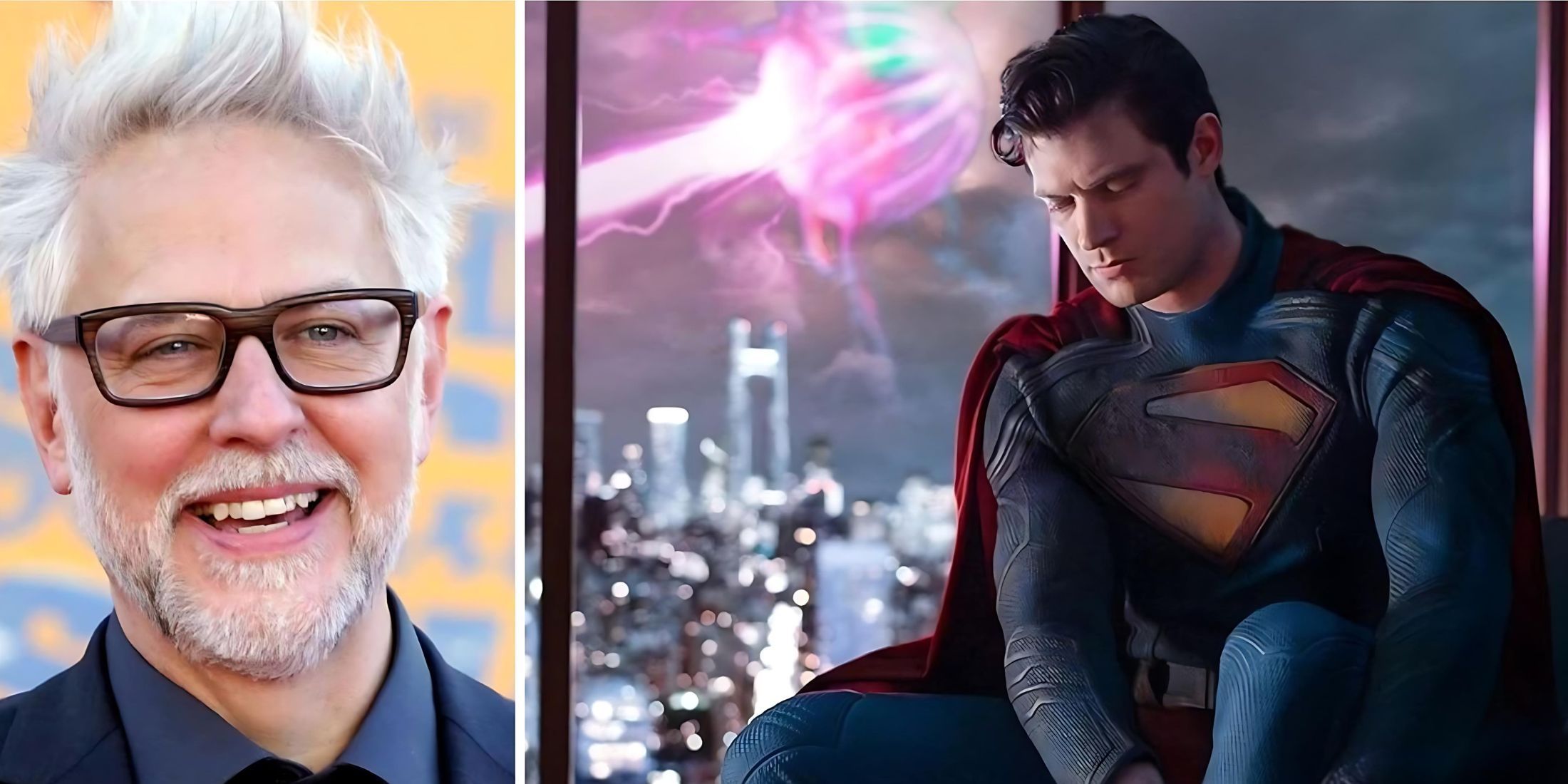 Director James Gunn next to the lead in his upcoming Superman movie