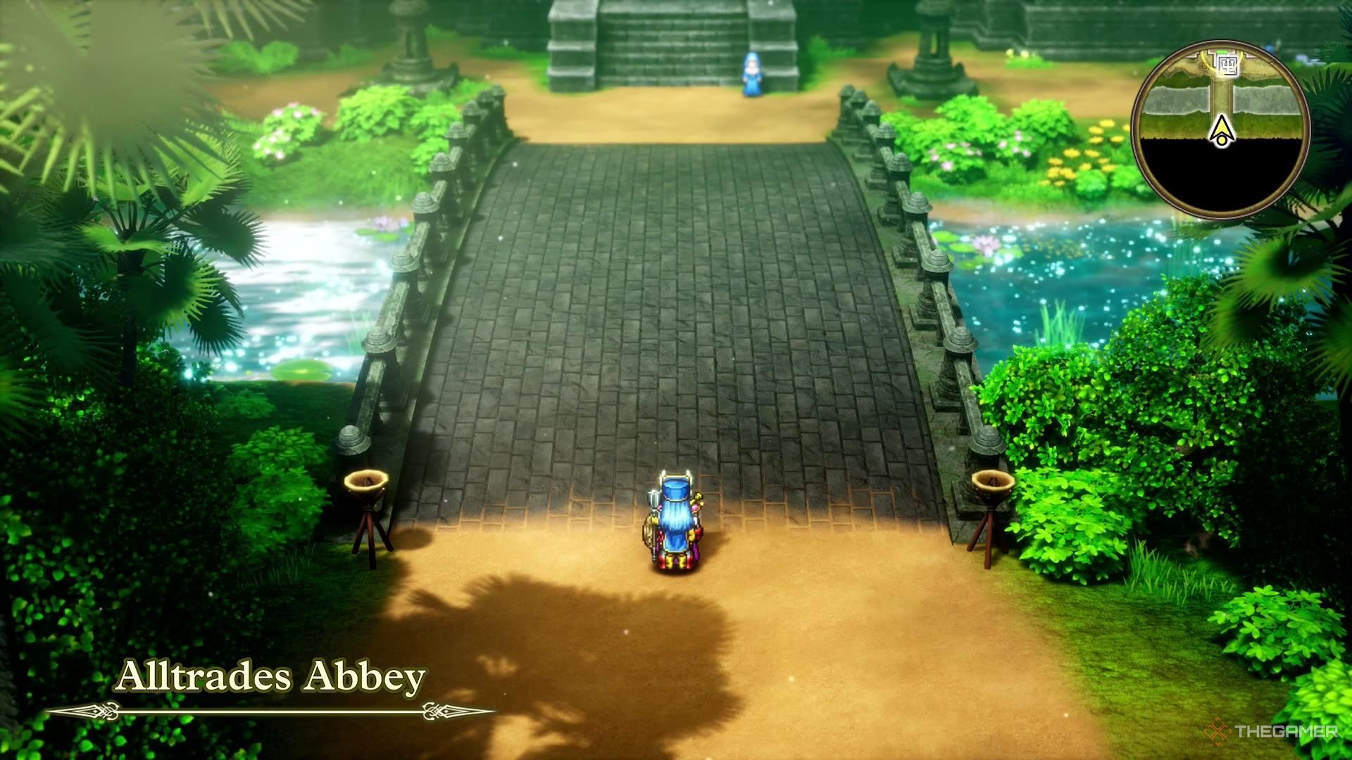 The bridge leading to Alltrades Abbey in Dragon Quest 3 Remake.