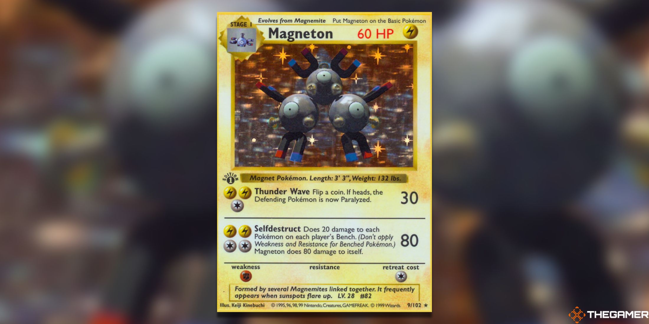 The Magneton Base Set Holo from the Pokemon TCG.