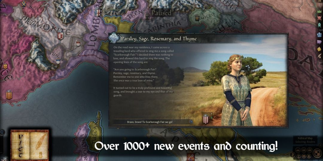 A screenshot from the VIET Events mod. A woman stands in front of a map.