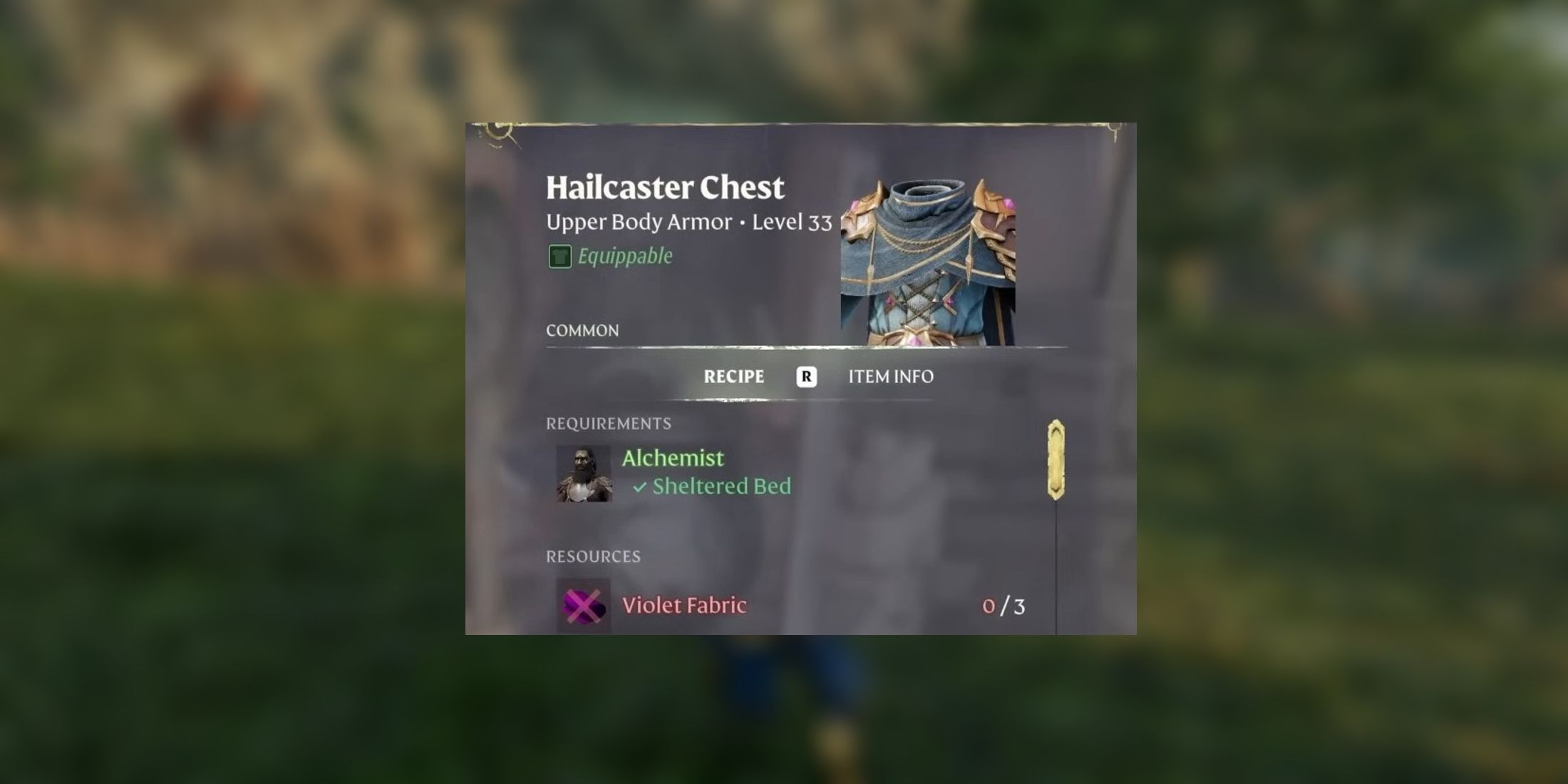 Hailcaster Chest crafting window in Enshrouded