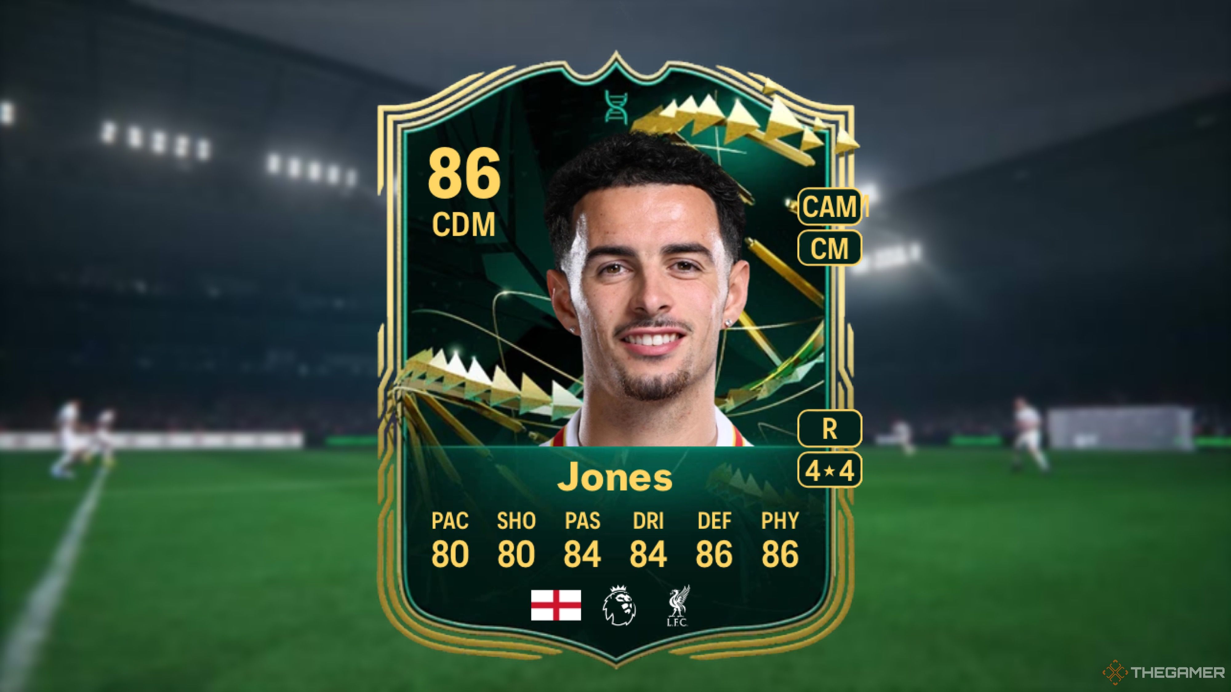 Image showing Jones card against a faded stadium background.