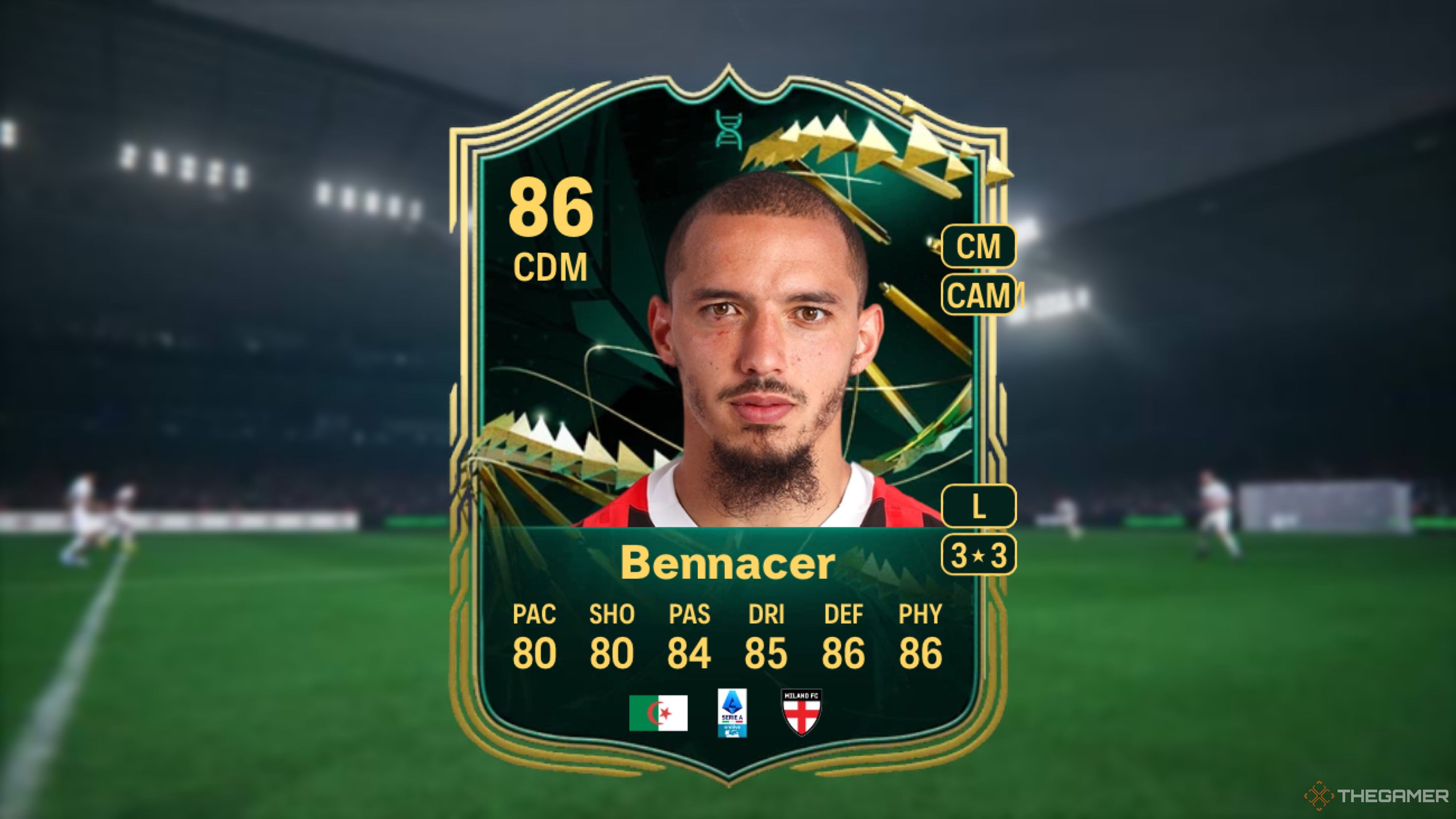 Image showing Bennacer card against a faded stadium background.