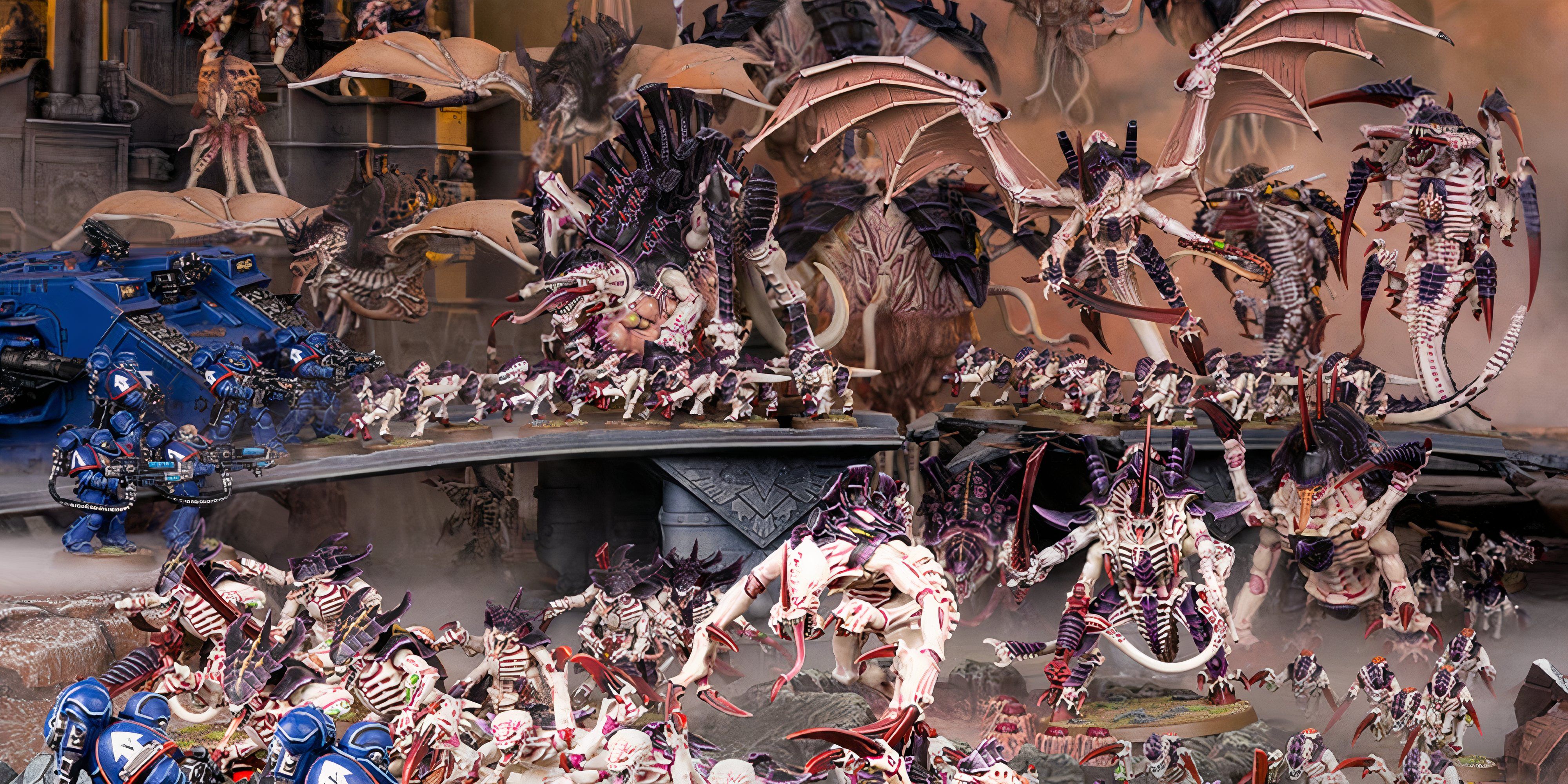 Warhammer 40k: X Reasons to Play Tyranids Lots of Tyranid models fighting space marines