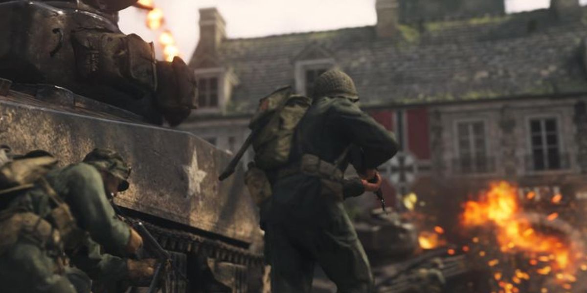 Soldiers near a tank in Call of Duty: WW2.