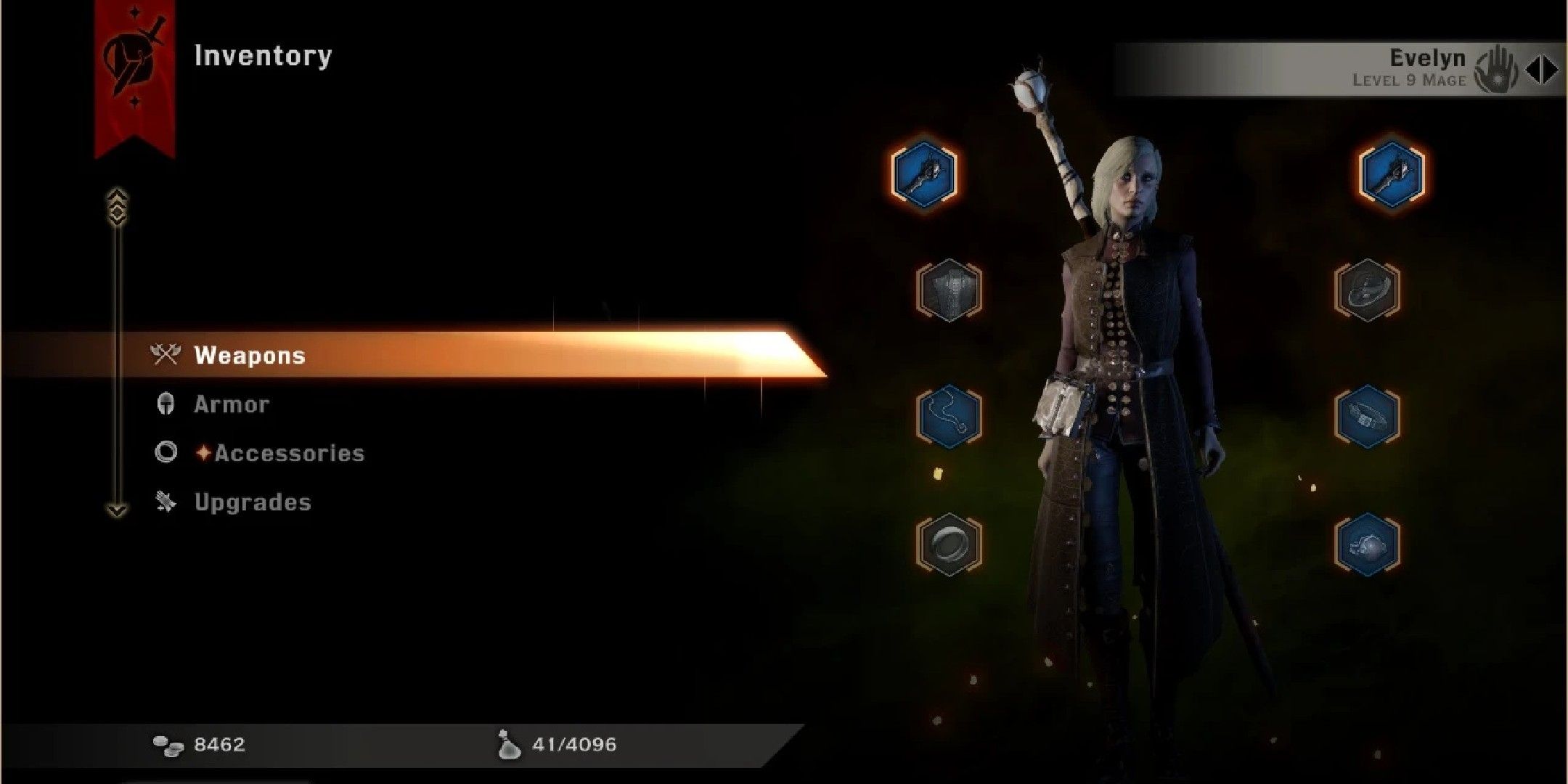 Dragon Age Inquisition image showing the player character with a modded inventory limitation.