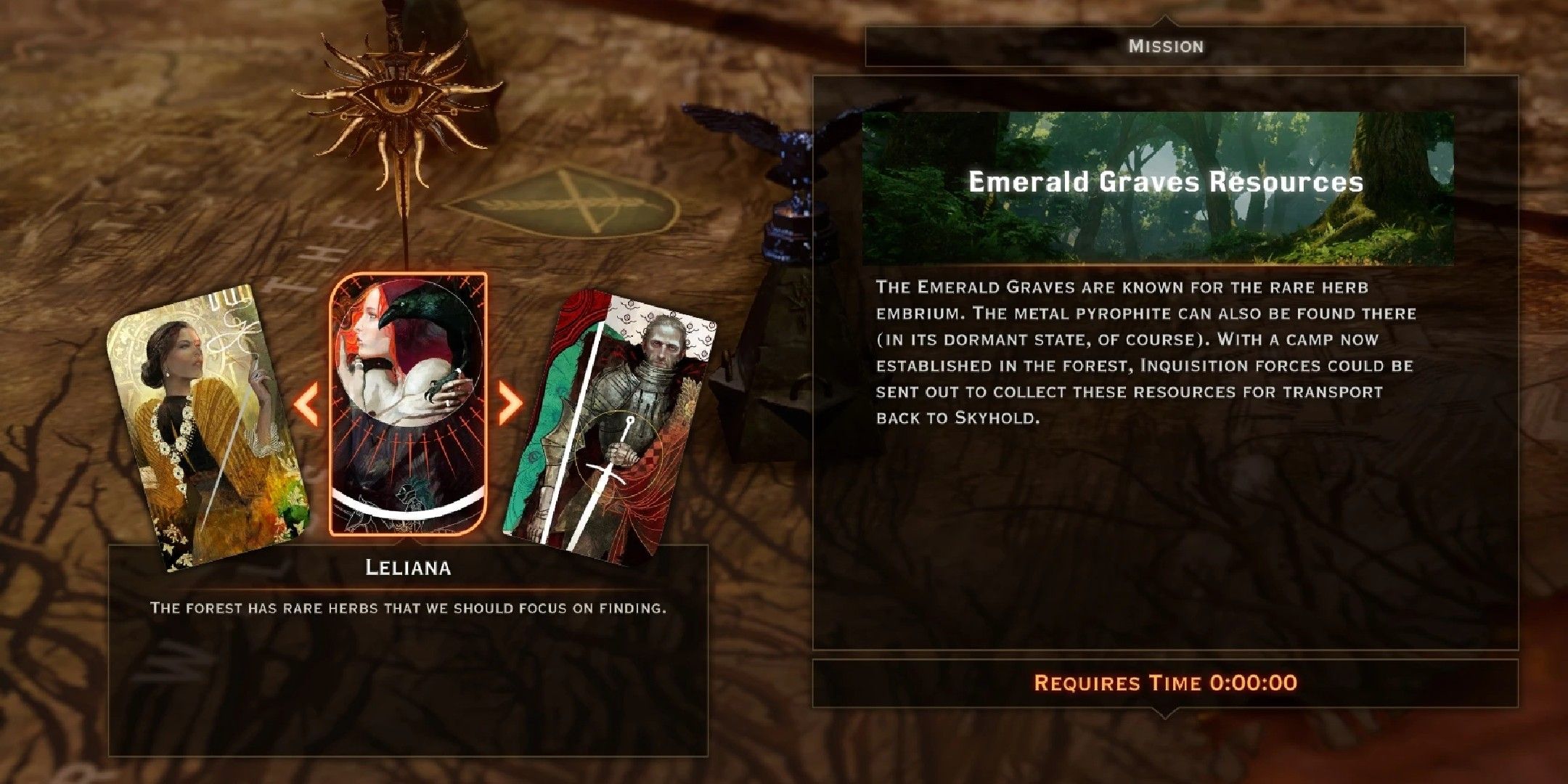 Dragon age inquisition image showing a war table interface with leliana as a possible agent.