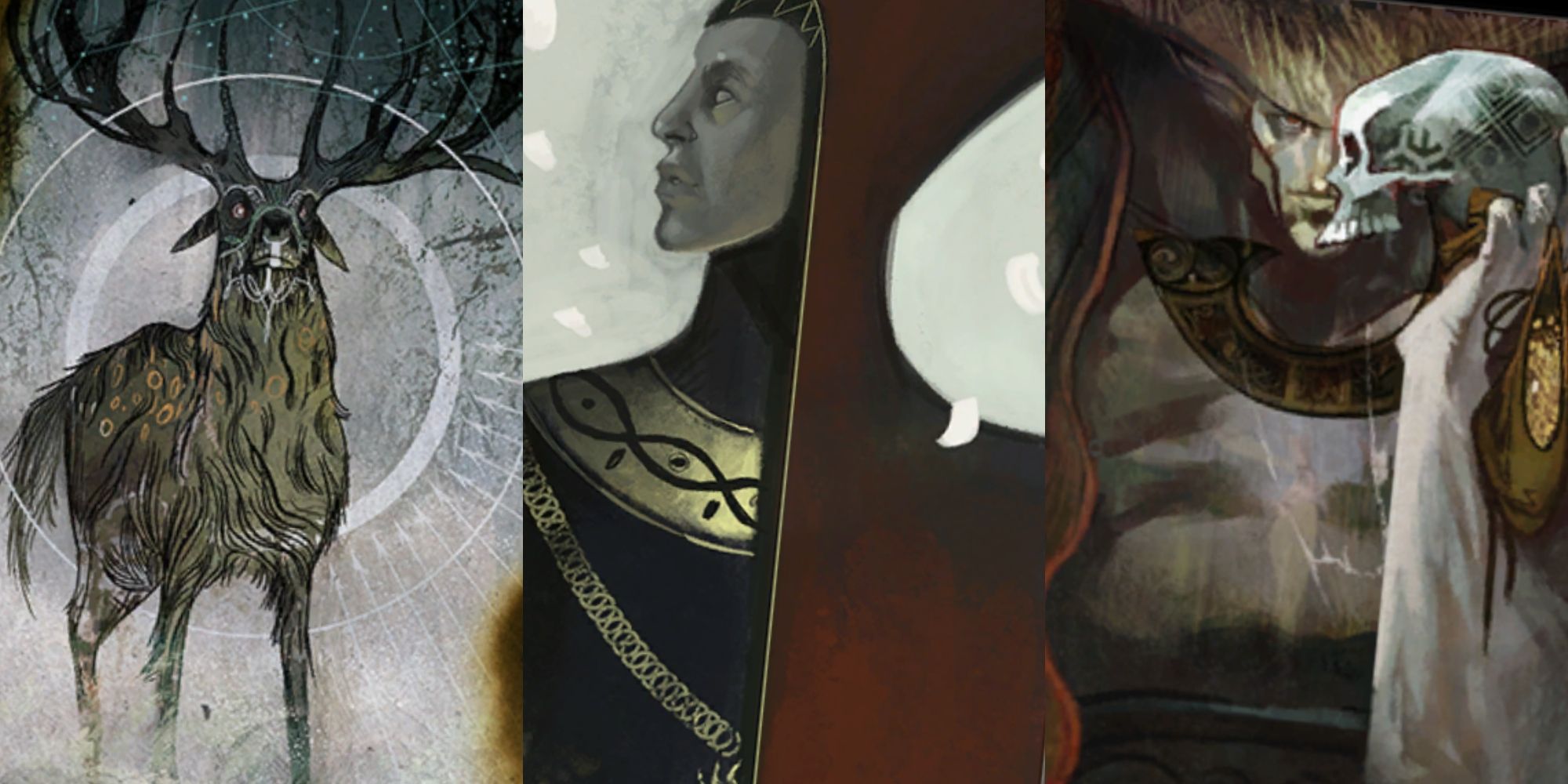 Dragon Age Inquisition Lavellan, Divine Justinia, and Iron Bull codex art images