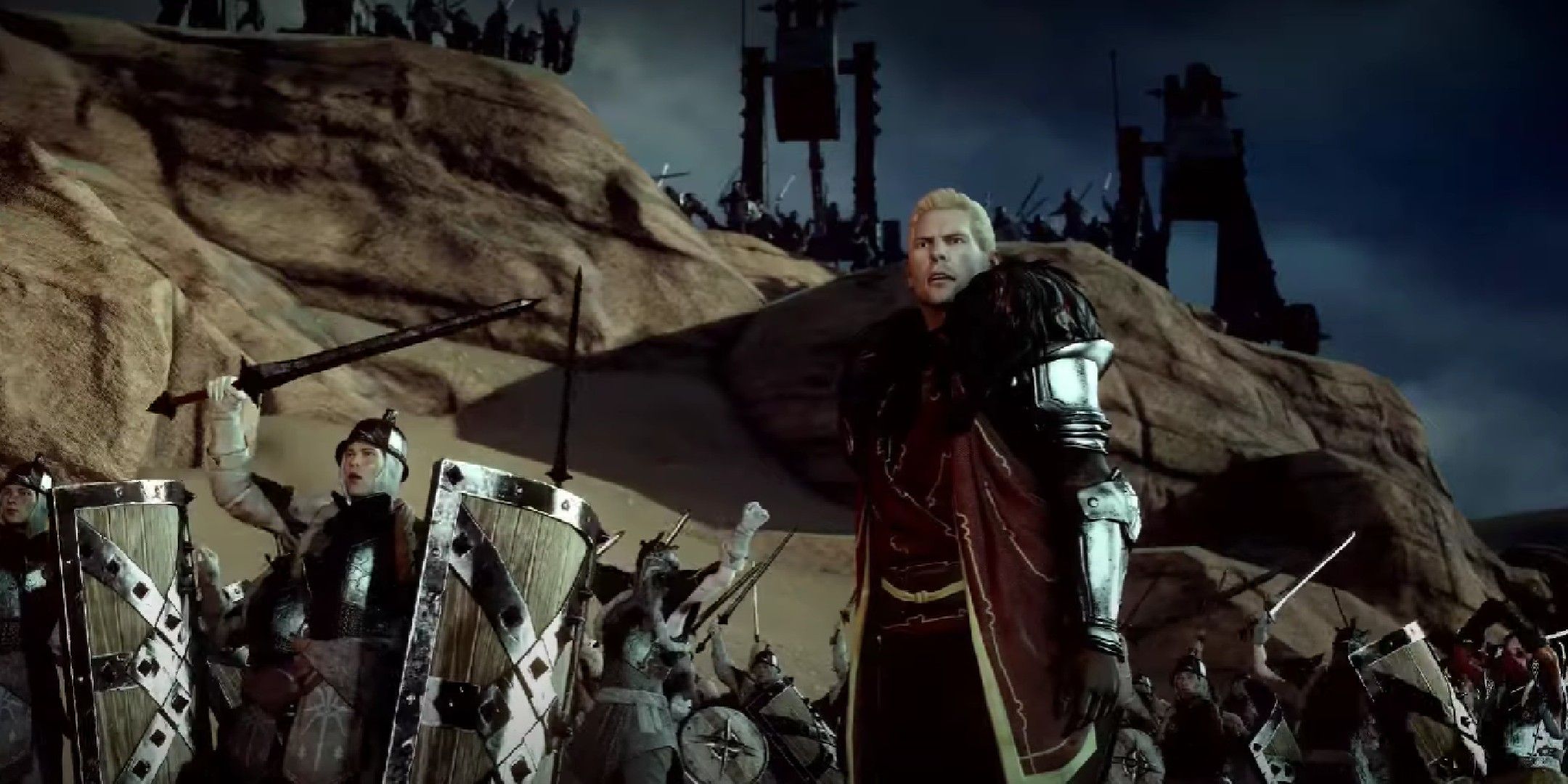 Cullen leading the Inquisition army in Dragon Age: Inquisition.